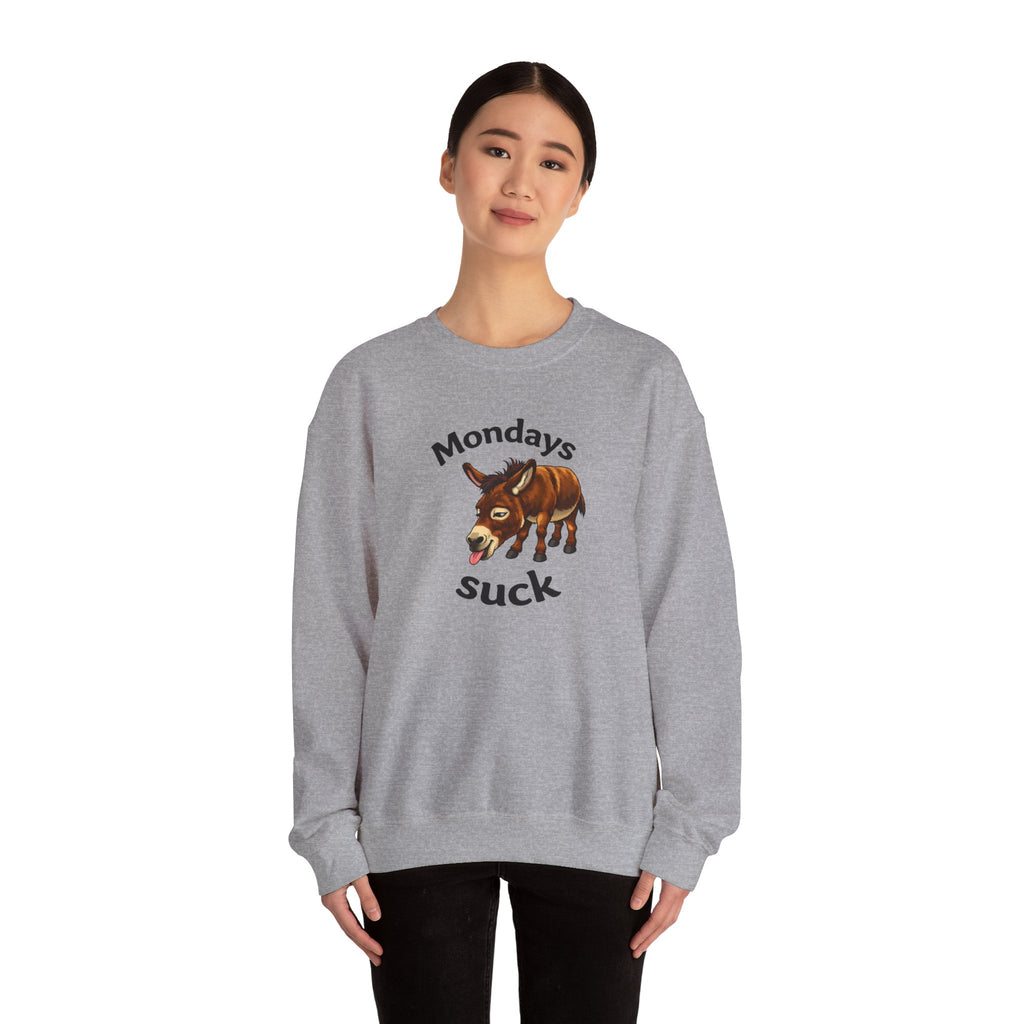 Crewneck Sweatshirt - 'Mondays Suck' Donkey Graphic Casual Pullover