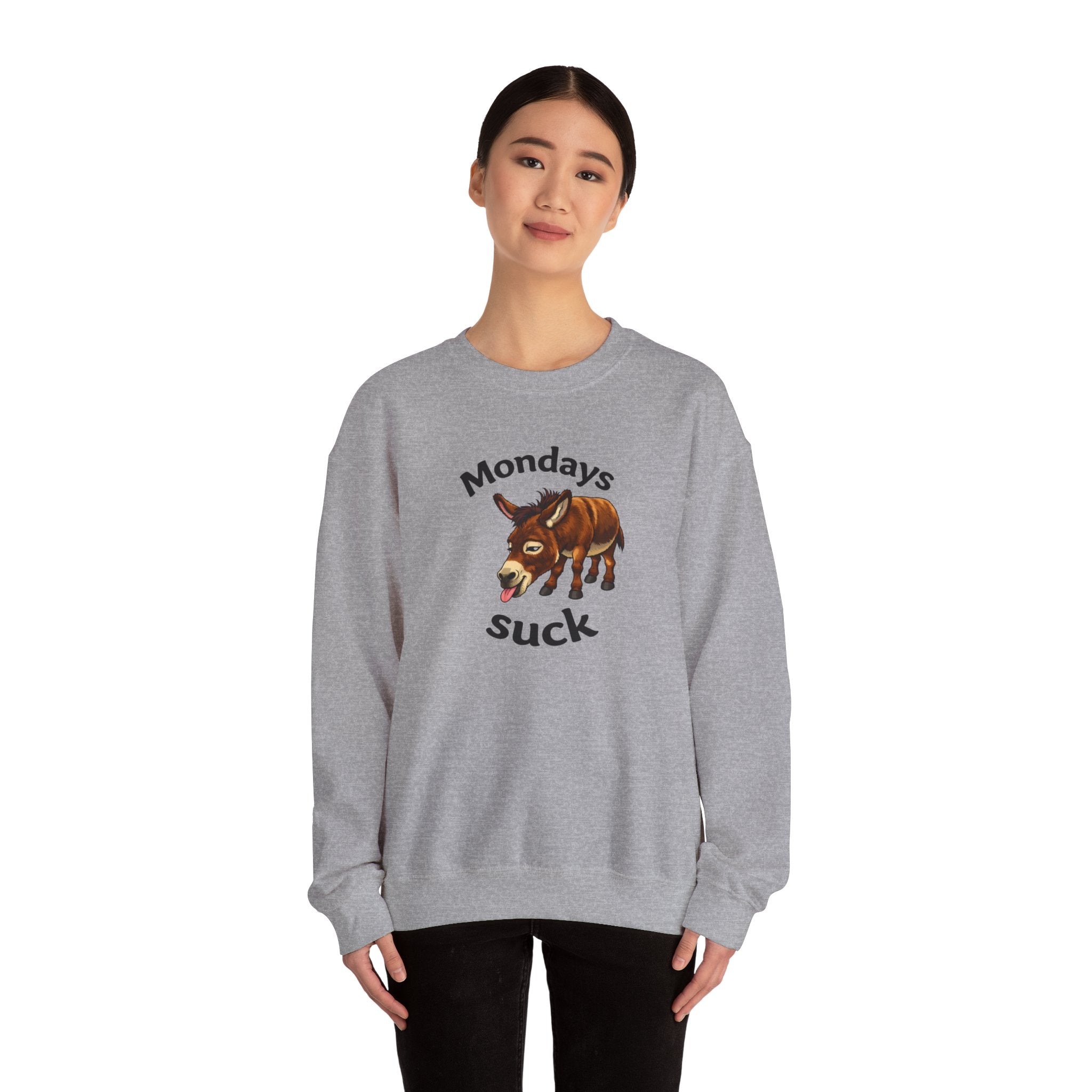 Crewneck Sweatshirt - 'Mondays Suck' Donkey Graphic Casual Pullover