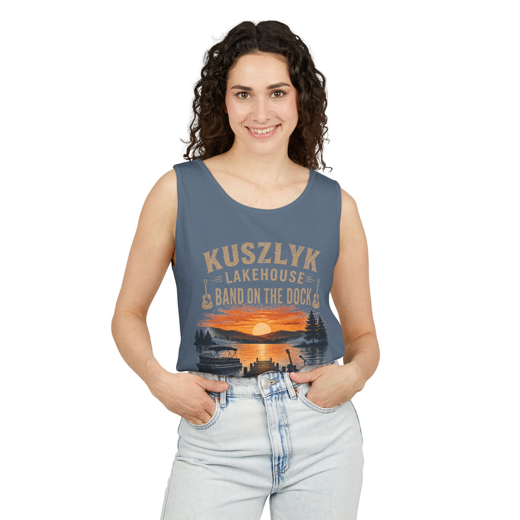 Lakehouse Tank Top — "Band on the Dock" Personalized Sunset Dock Tee