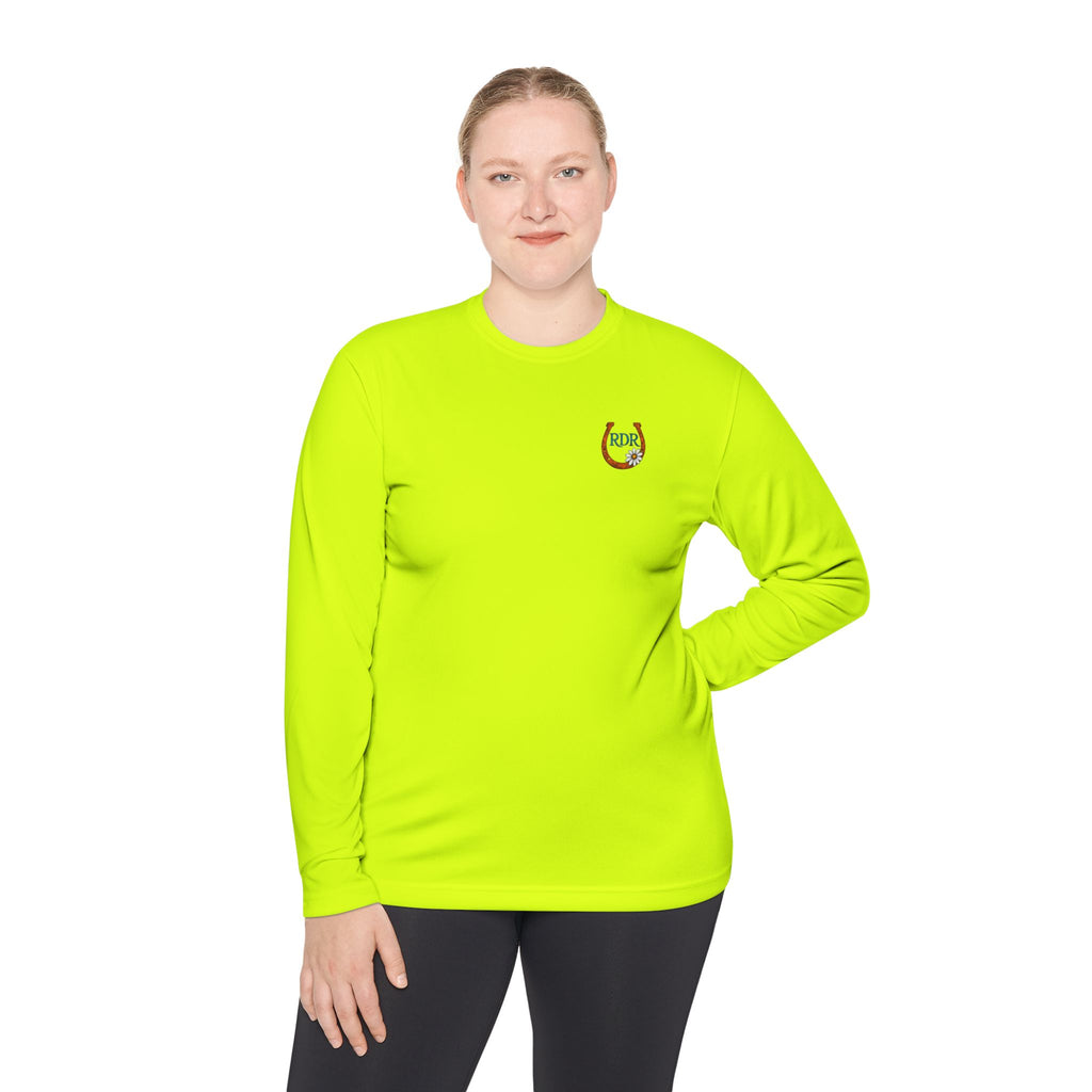 Long Sleeve Tee — RDR logo front & Rusty Daisy Ranch logo & "Follow me down the trail to" back