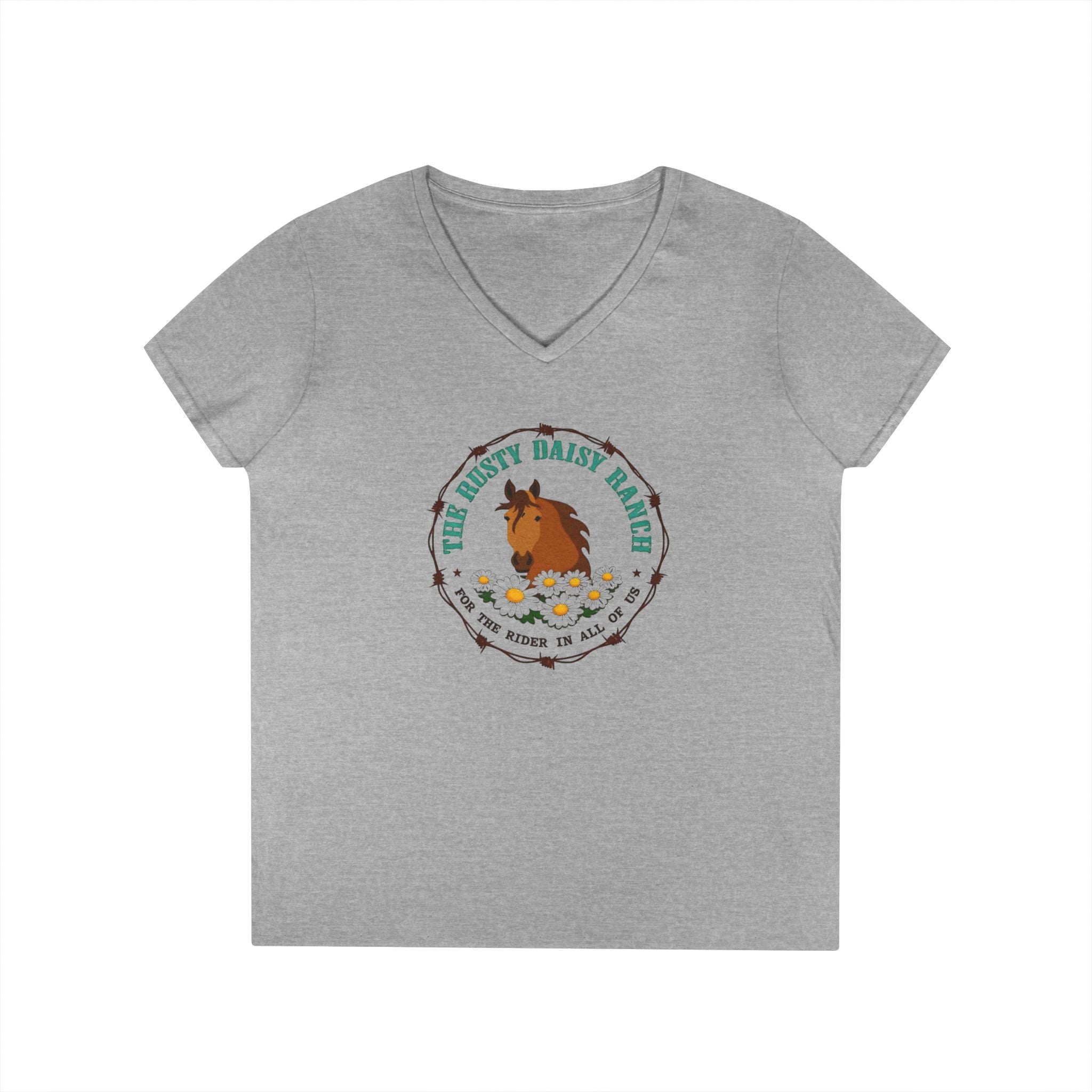 Ladies' V-Neck T-Shirt -Rusty Daisy Ranch
