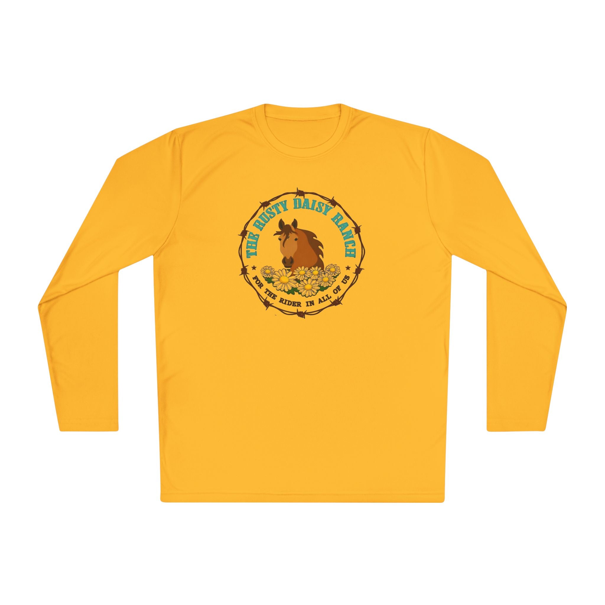 Long Sleeve Tee —Rusty Daisy Ranch logo front & "Follow me down the trail to" on back