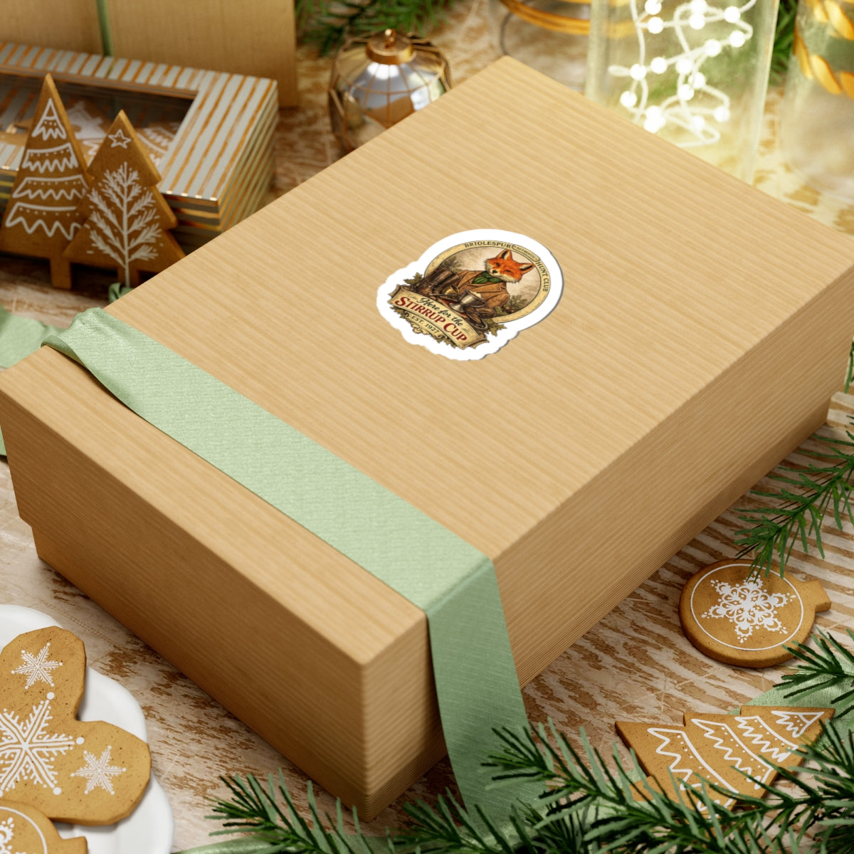 Vintage Fox Sticker — “Here for the Stirrup Cup” Kiss-Cut Vinyl Sticker