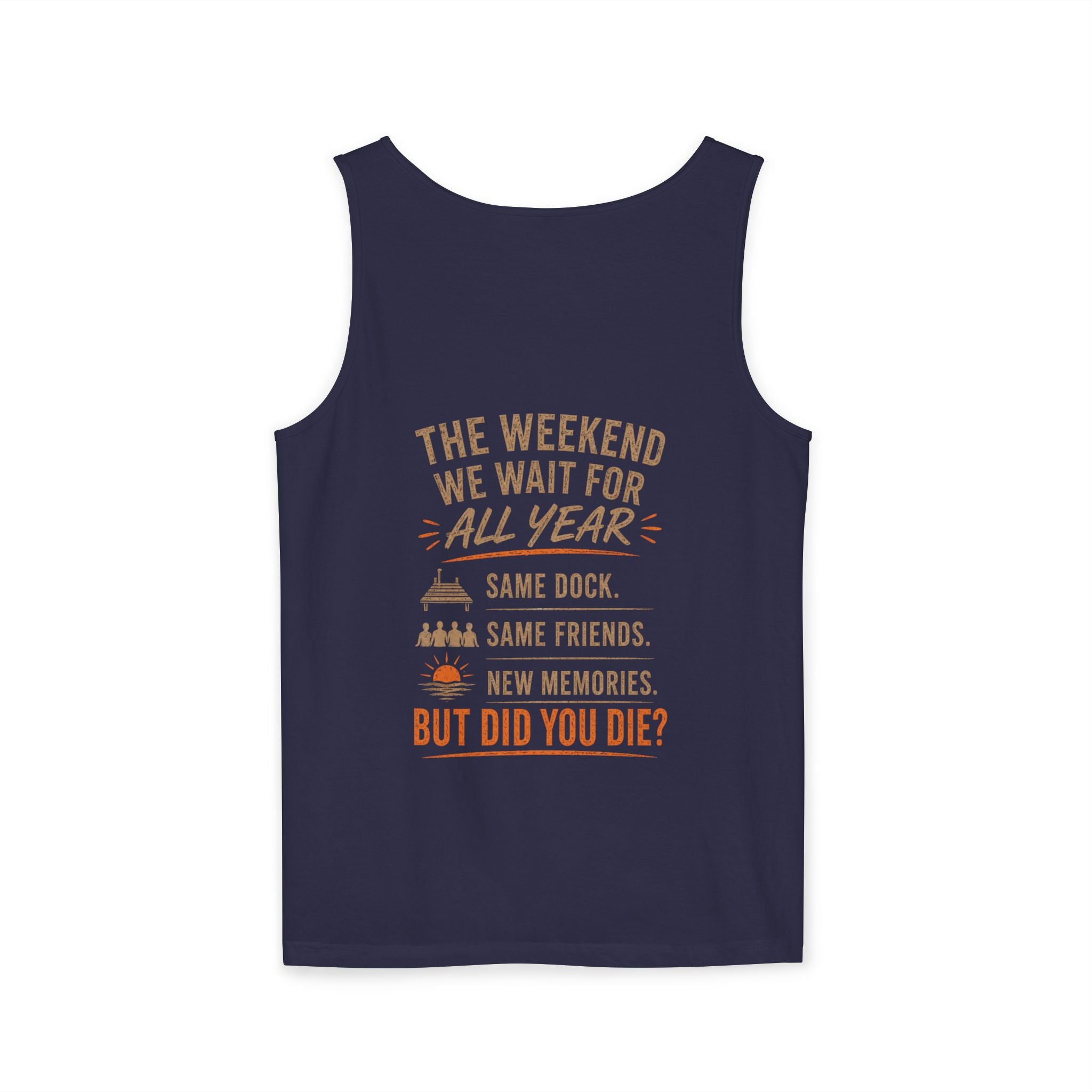 Lakehouse Tank Top — "Band on the Dock" Personalized Sunset Dock Tee