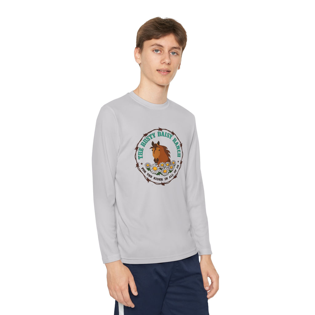 Youth Long Sleeve Tee — "The Rusty Daisy Ranch logo & "Follow Me Down the Trail to" on back