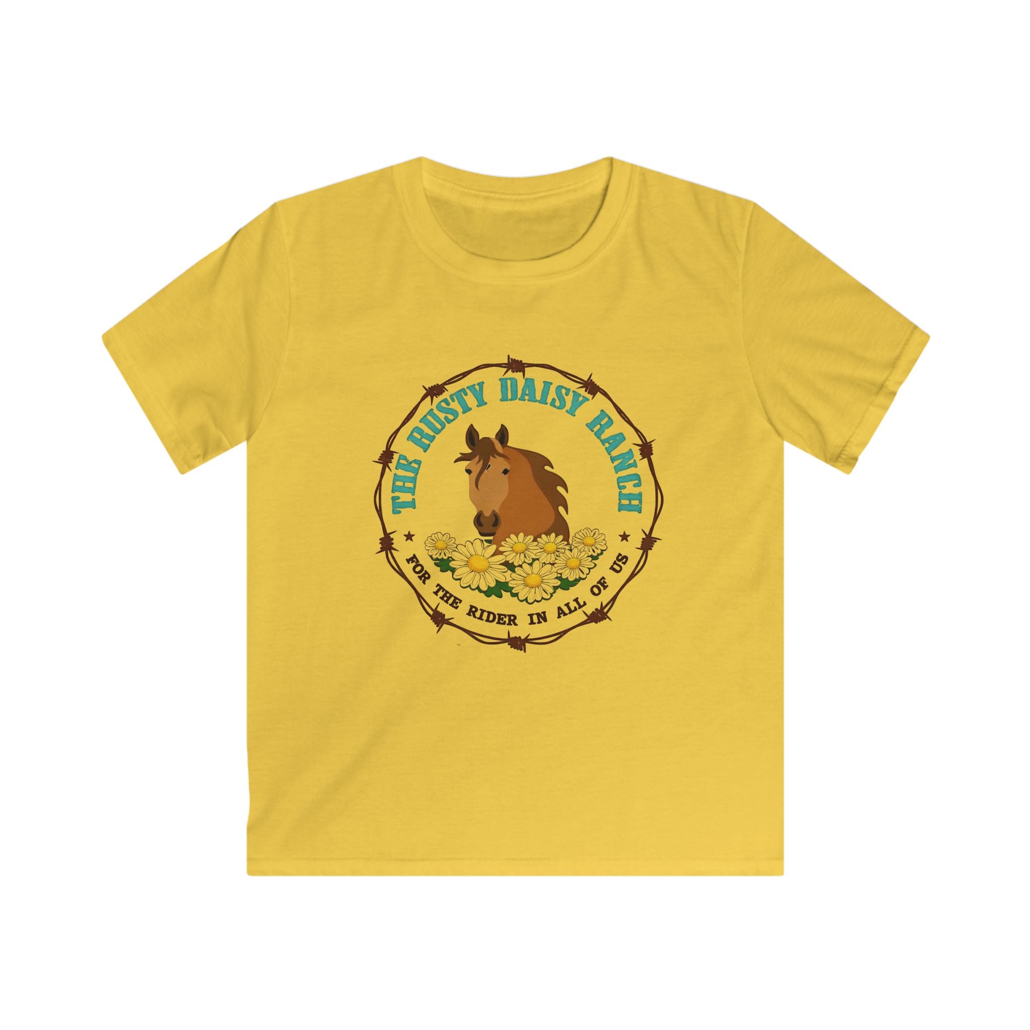 Kids T‑Shirt — The Rusty Daisy Ranch Horse Tee (“Best Rider in All of Us”)