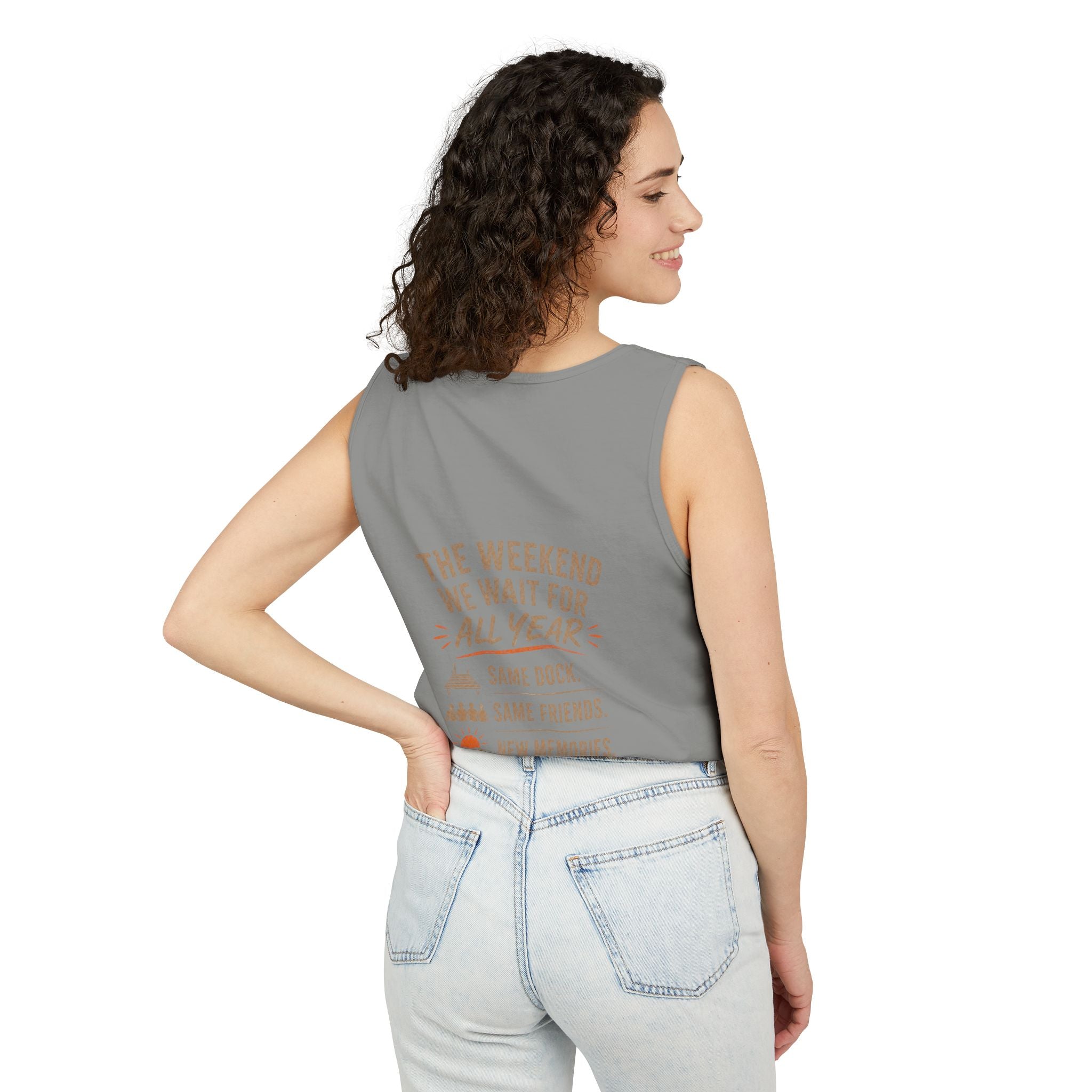 Lakehouse Tank Top — "Band on the Dock" Personalized Sunset Dock Tee