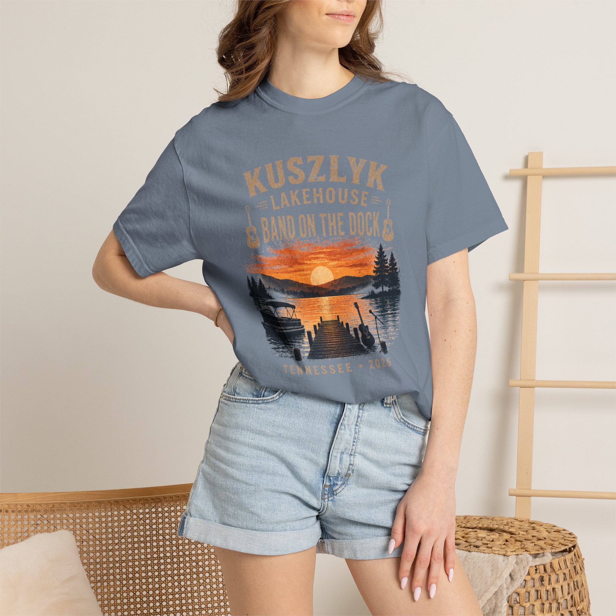 Lakehouse Dock T-Shirt — "Band on the Dock" Sunset Graphic Tee (Tennessee 2024)