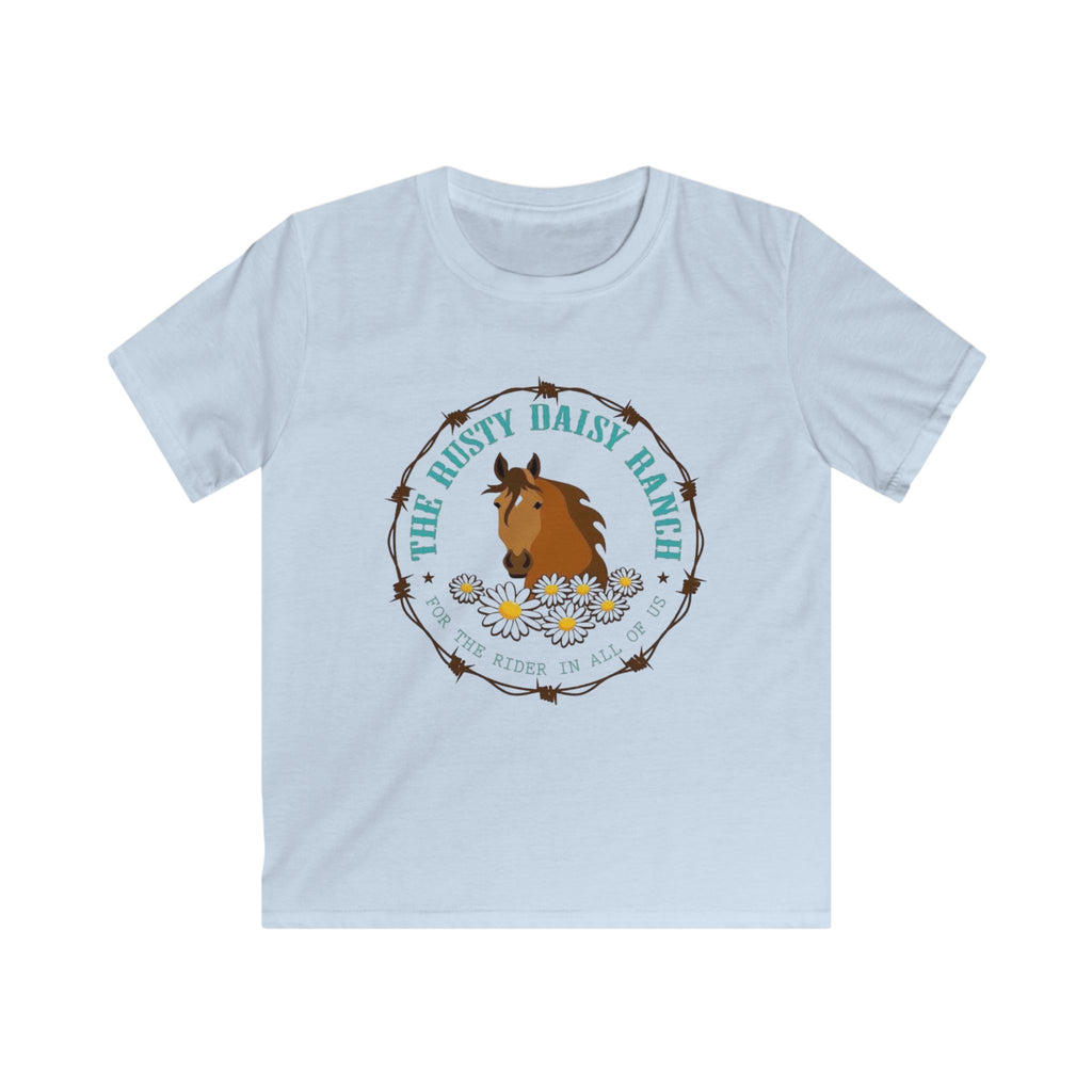 Kids Tee — Rusty Daisy Ranch Horse Graphic, “Follow Me Down The Trail To…”