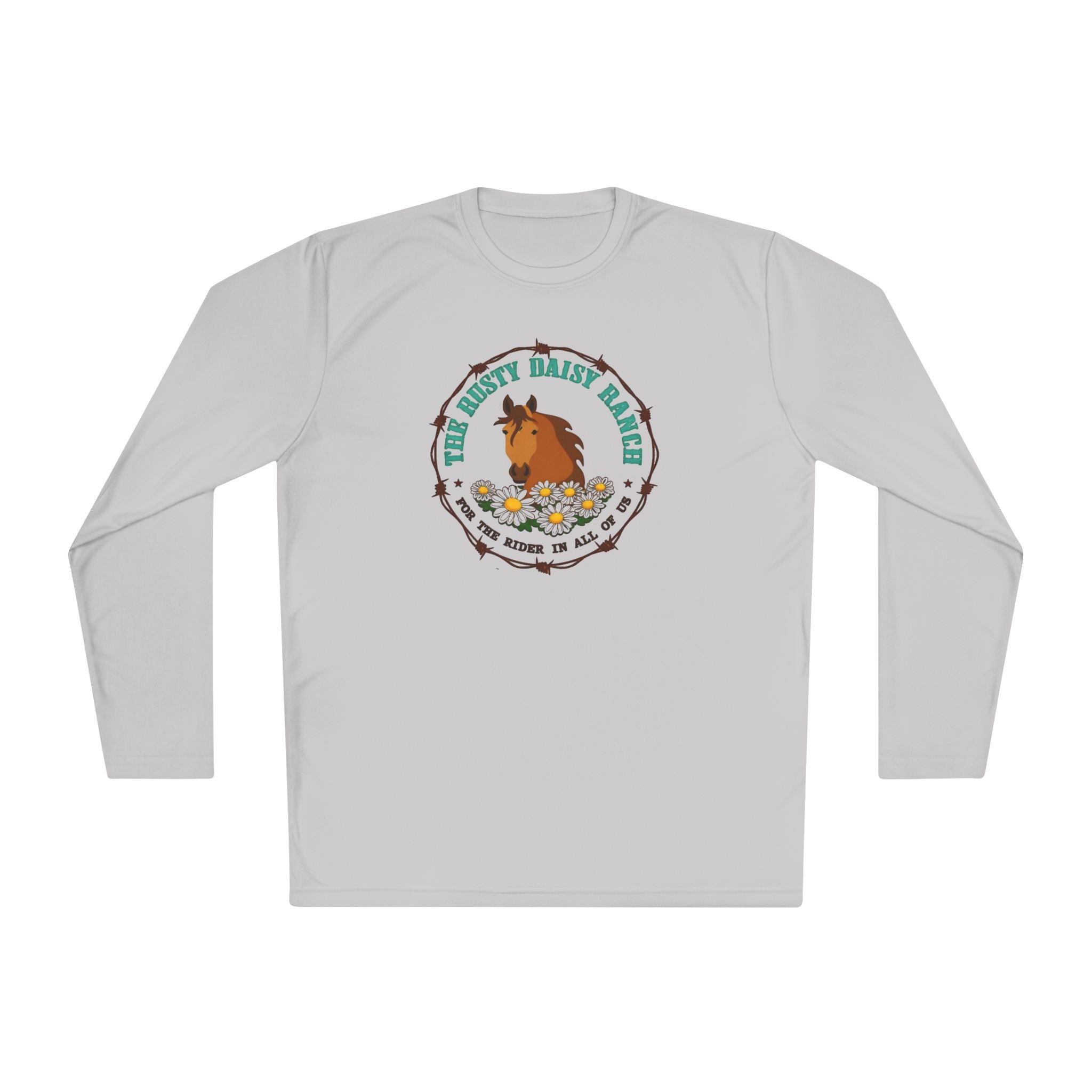 Long Sleeve Tee —Rusty Daisy Ranch logo front & "Follow me down the trail to" on back