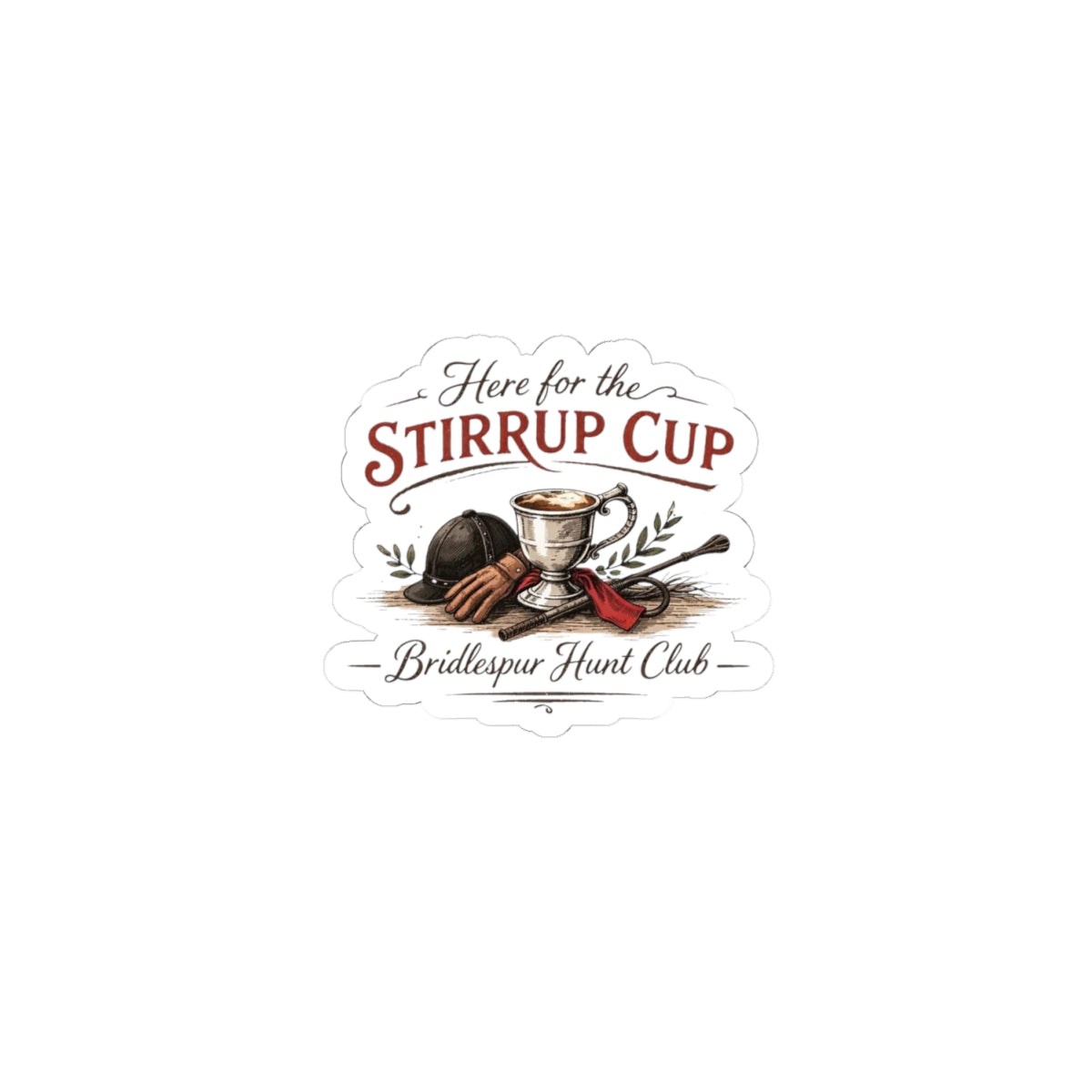 Sticker — "Here for the Stirrup Cup" Equestrian Kiss-Cut Sticker (Bridlespur Hunt Club)