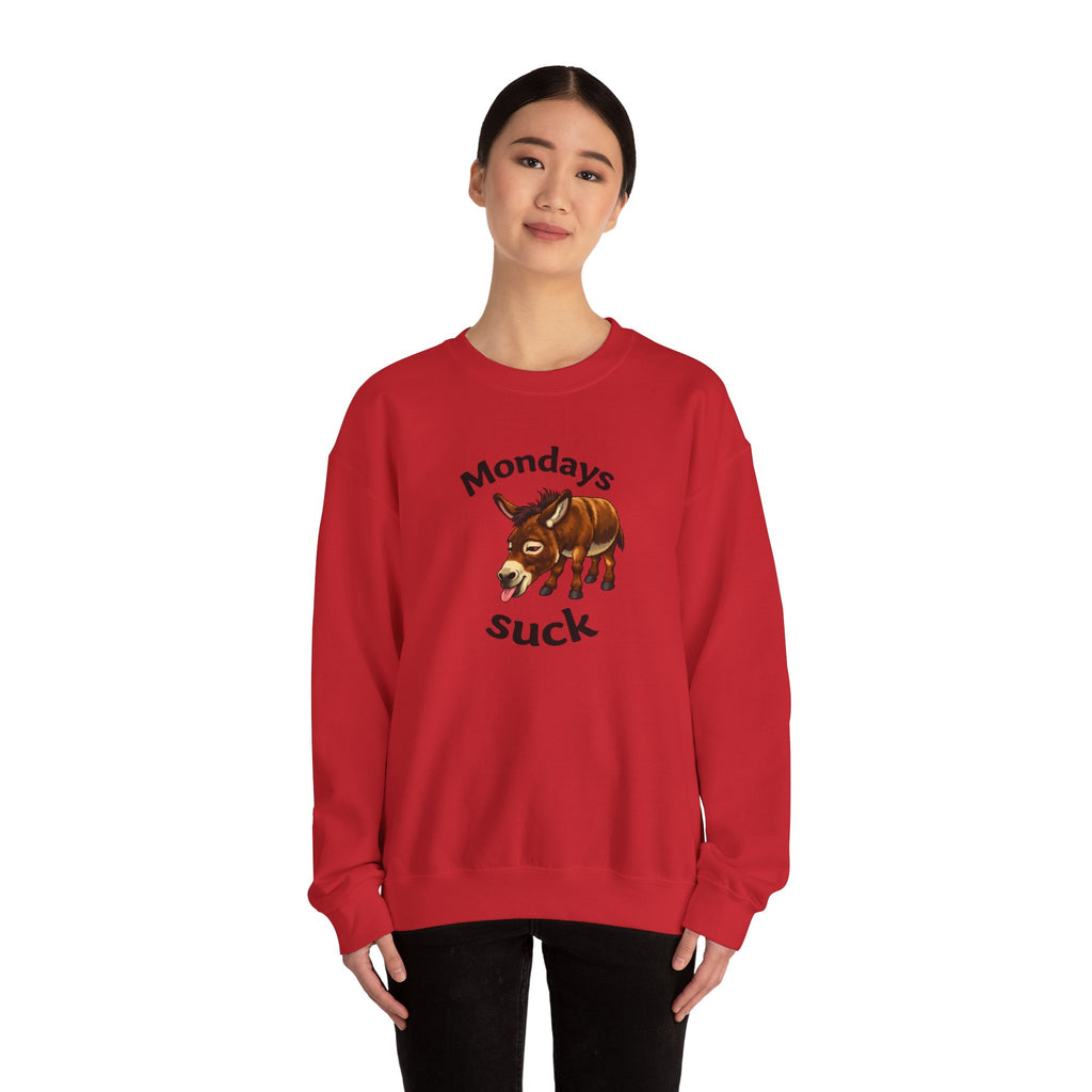 Crewneck Sweatshirt - 'Mondays Suck' Donkey Graphic Casual Pullover