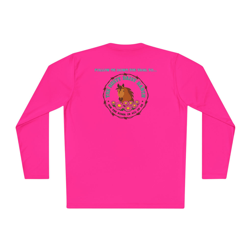 Long Sleeve Tee — RDR logo front & Rusty Daisy Ranch logo & "Follow me down the trail to" back