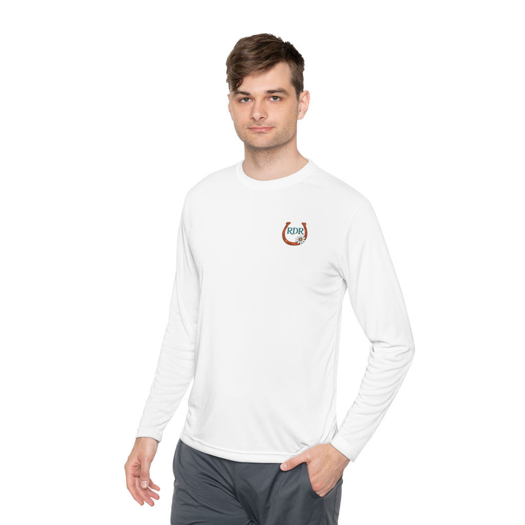 Long Sleeve Tee — RDR logo front & Rusty Daisy Ranch logo & "Follow me down the trail to" back