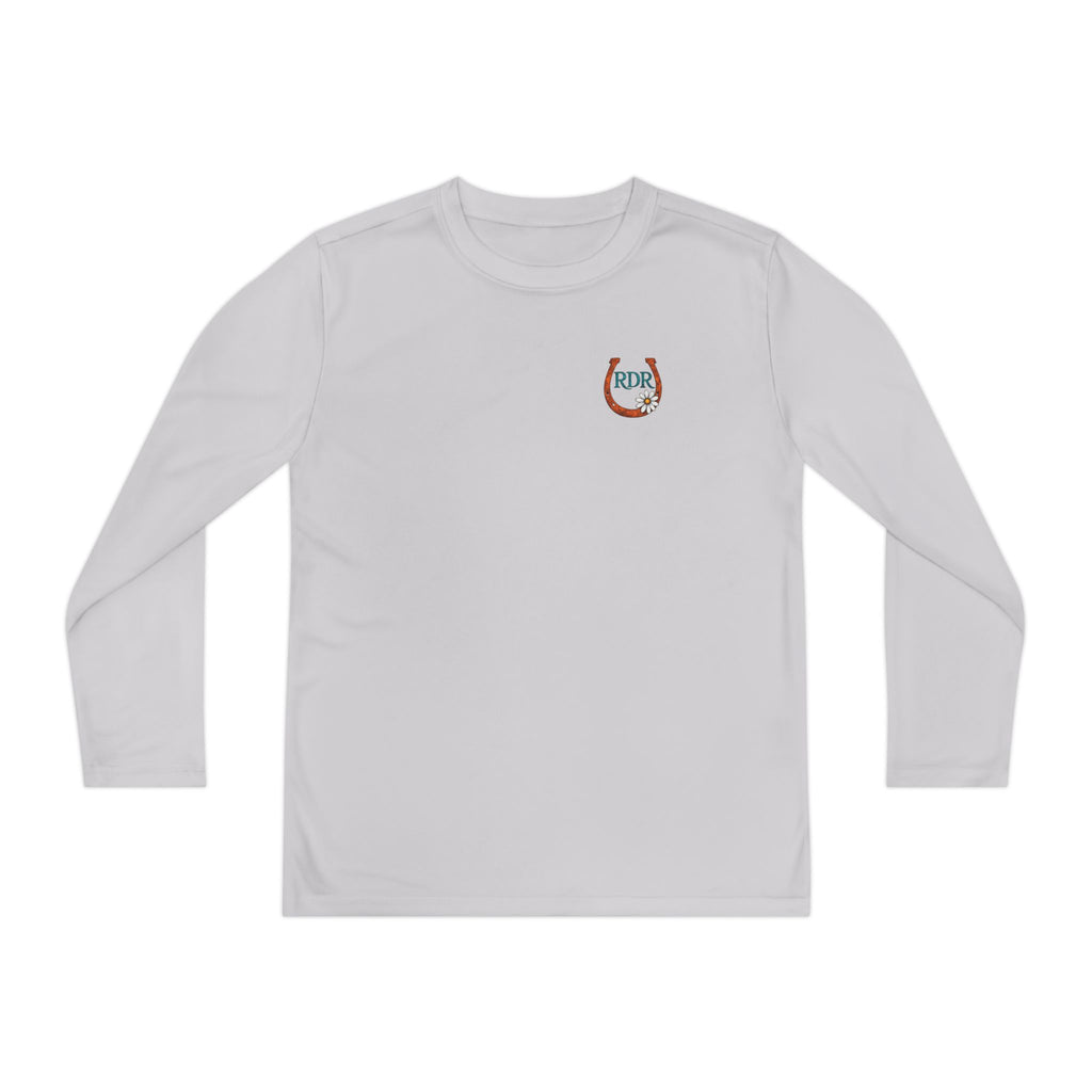 Youth Long Sleeve Tee — RDR logo in front & Follow me down the trail to & logo in back