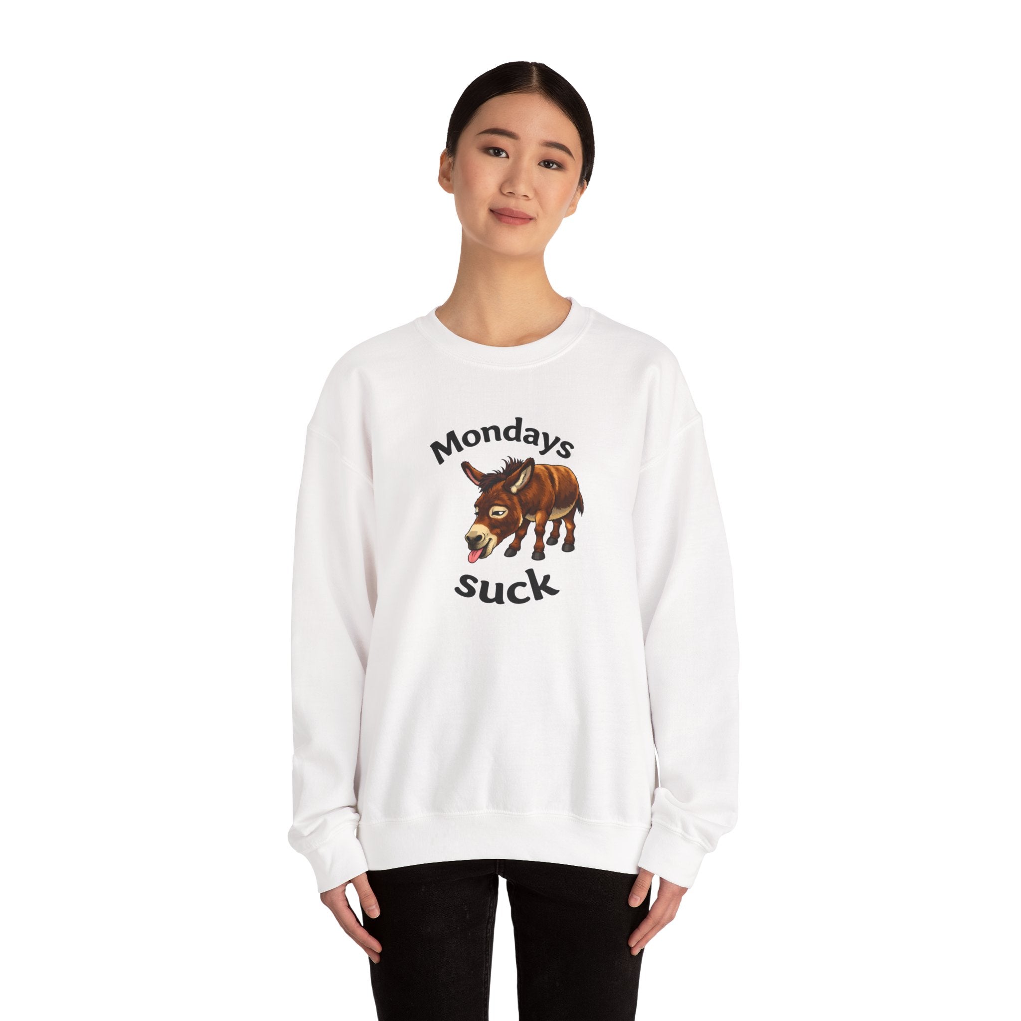 Crewneck Sweatshirt - 'Mondays Suck' Donkey Graphic Casual Pullover