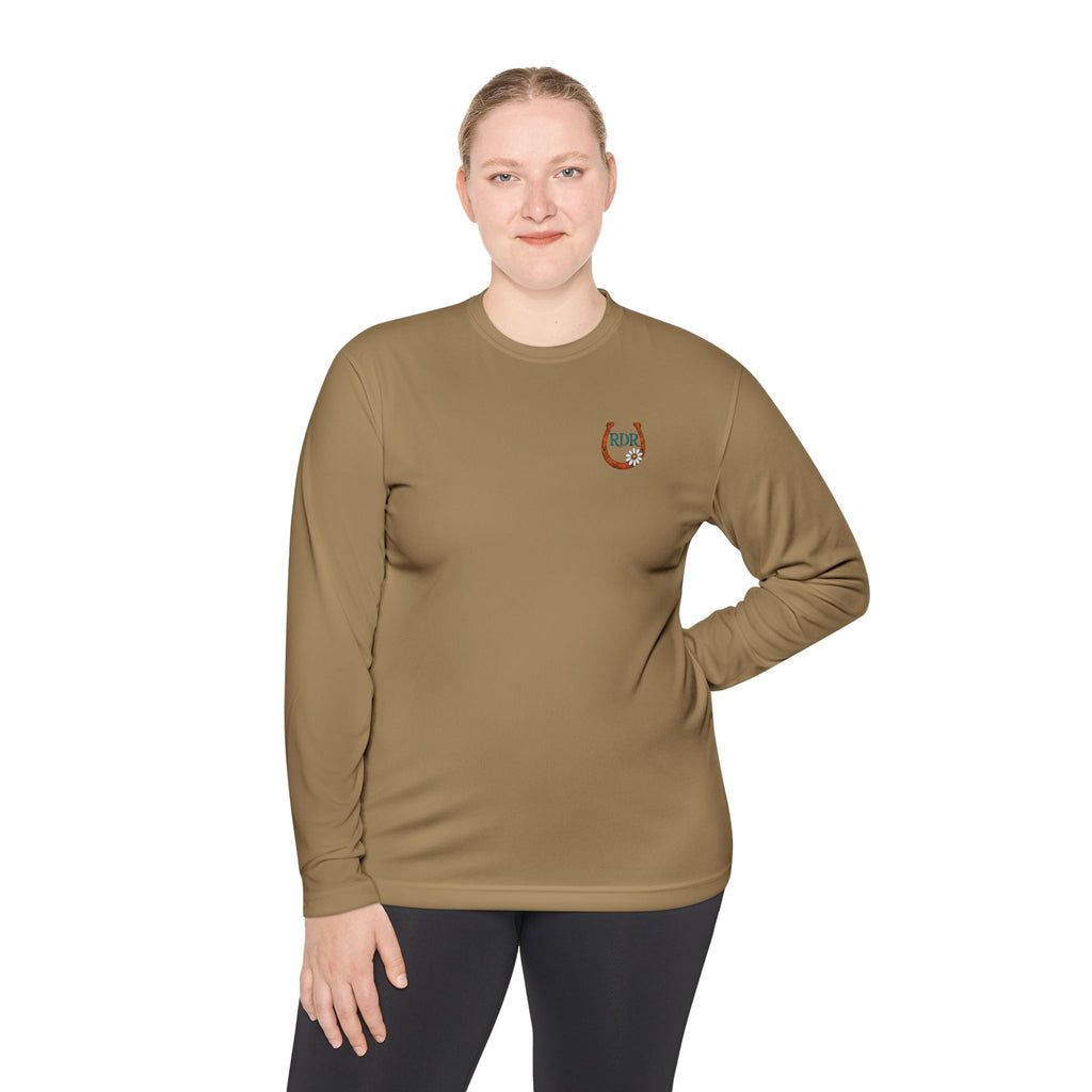 Long Sleeve Tee — RDR logo front & Rusty Daisy Ranch logo & "Follow me down the trail to" back