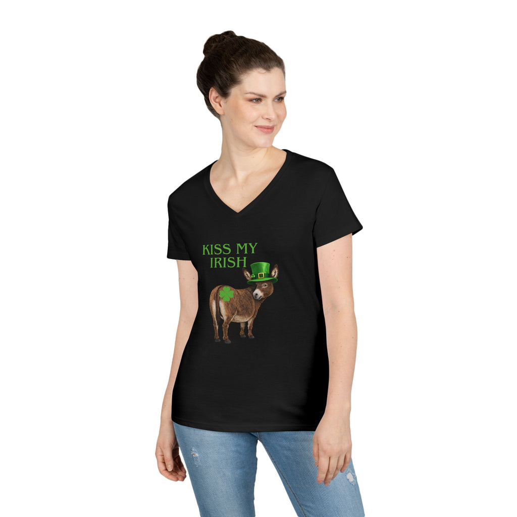 Kiss My Irish Donkey V-Neck T-Shirt — Women's St. Patrick's Day Tee