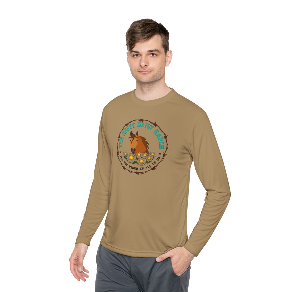 Long Sleeve Tee —Rusty Daisy Ranch logo front & "Follow me down the trail to" on back