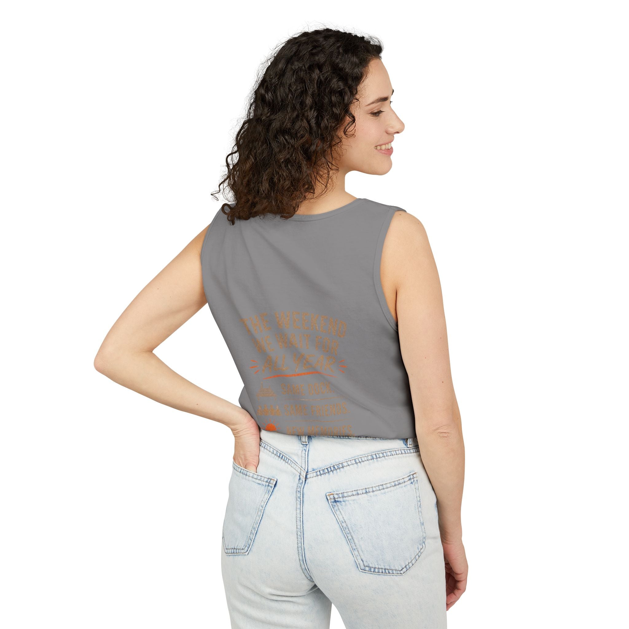 Lakehouse Tank Top — "Band on the Dock" Personalized Sunset Dock Tee