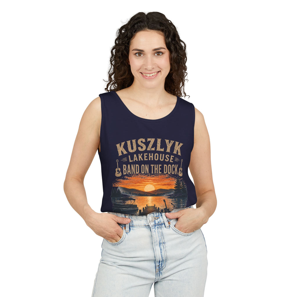 Lakehouse Tank Top — "Band on the Dock" Personalized Sunset Dock Tee