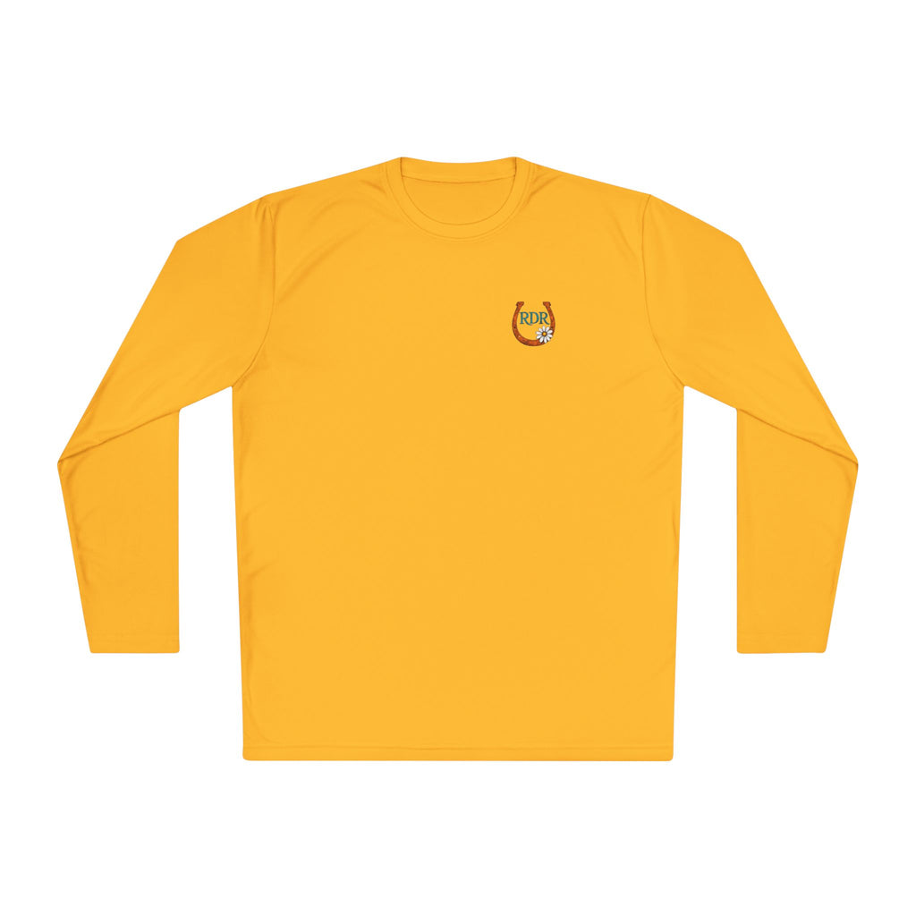 Long Sleeve Tee — RDR logo front & Rusty Daisy Ranch logo & "Follow me down the trail to" back
