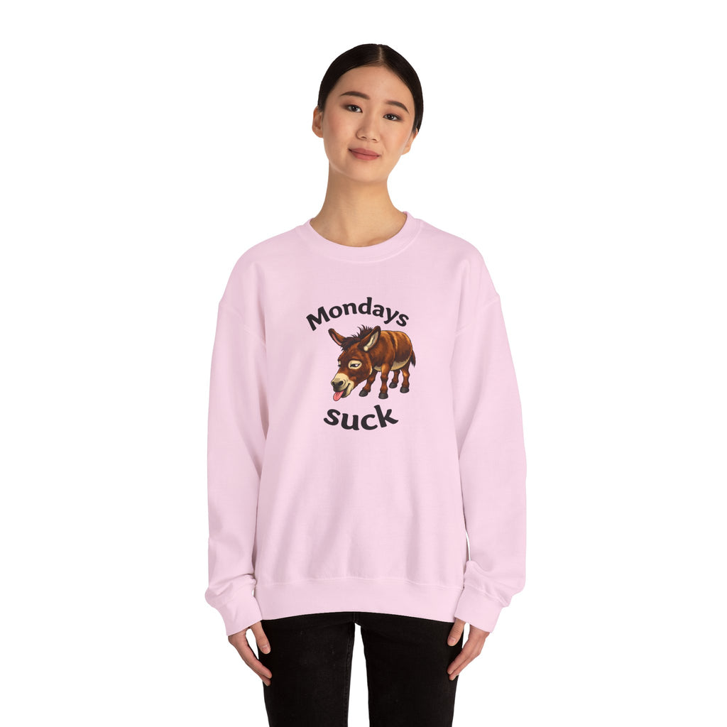 Crewneck Sweatshirt - 'Mondays Suck' Donkey Graphic Casual Pullover
