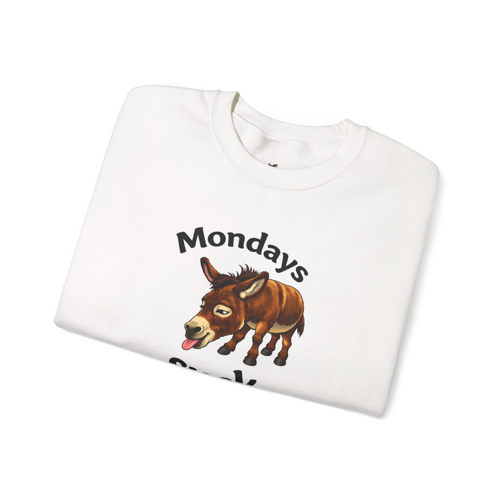 Crewneck Sweatshirt - 'Mondays Suck' Donkey Graphic Casual Pullover