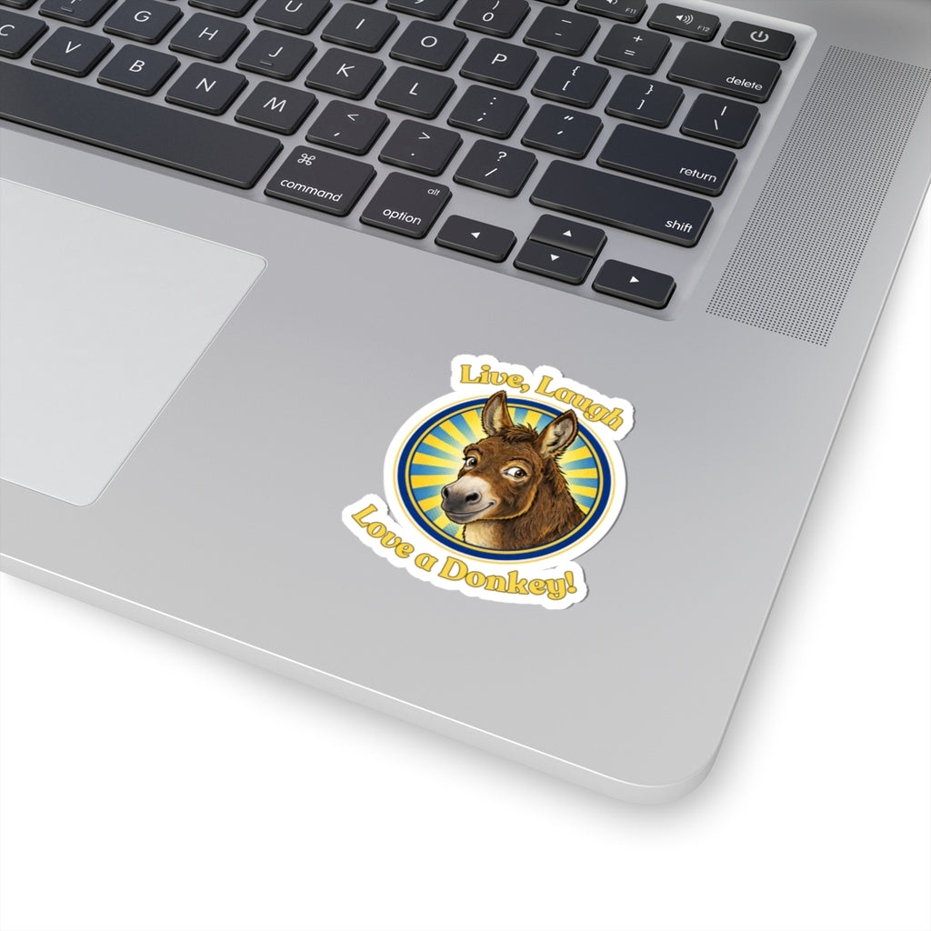 Live, Laugh, Love a Donkey! Cute Donkey Kiss-Cut Sticker — Farm Animal Decal for Laptops, Water Bottles & Gifts