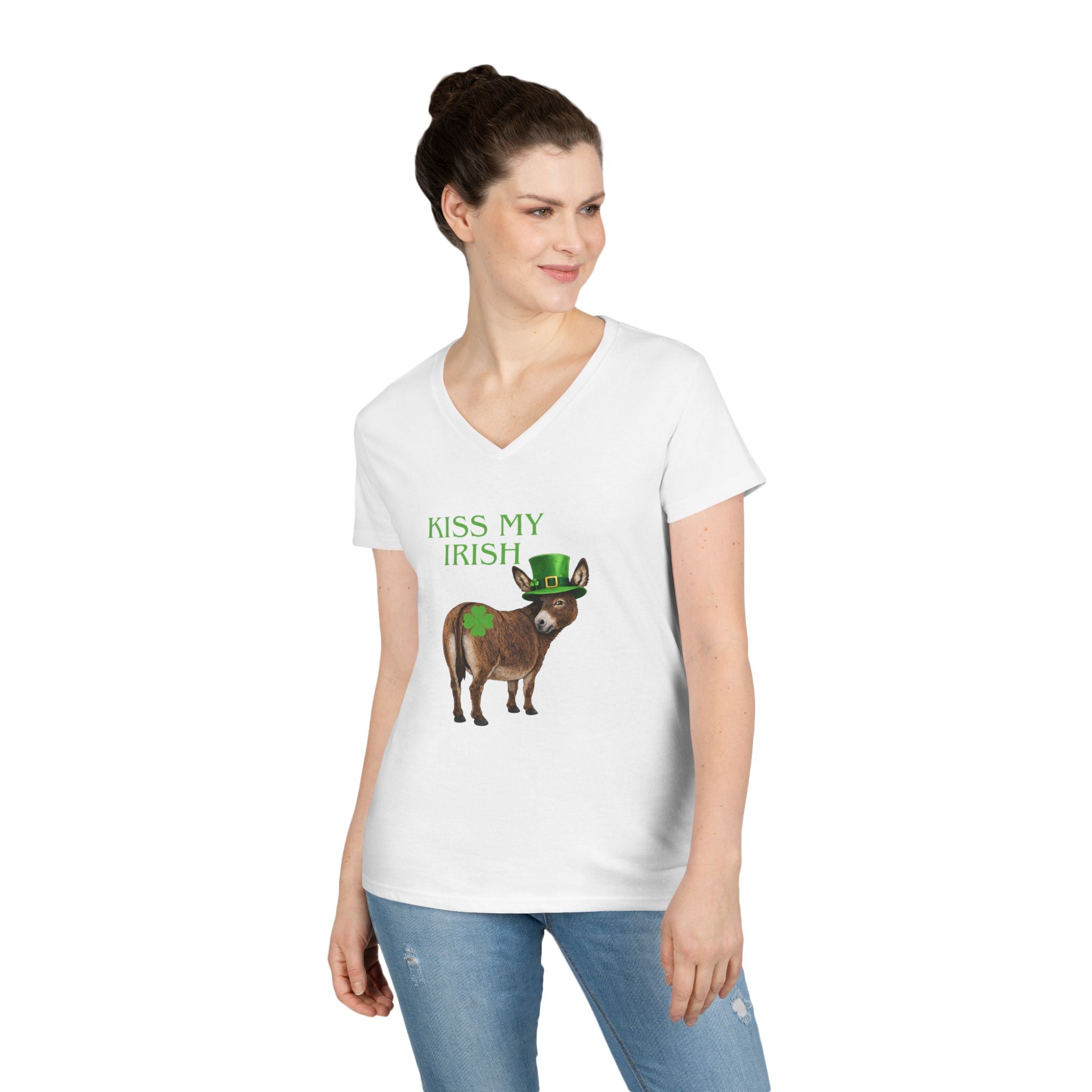 Kiss My Irish Donkey V-Neck T-Shirt — Women's St. Patrick's Day Tee