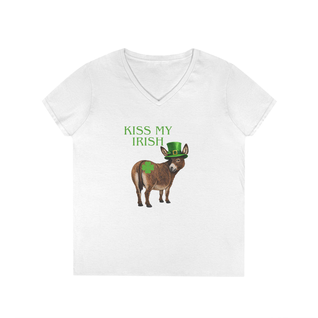 Kiss My Irish Donkey V-Neck T-Shirt — Women's St. Patrick's Day Tee