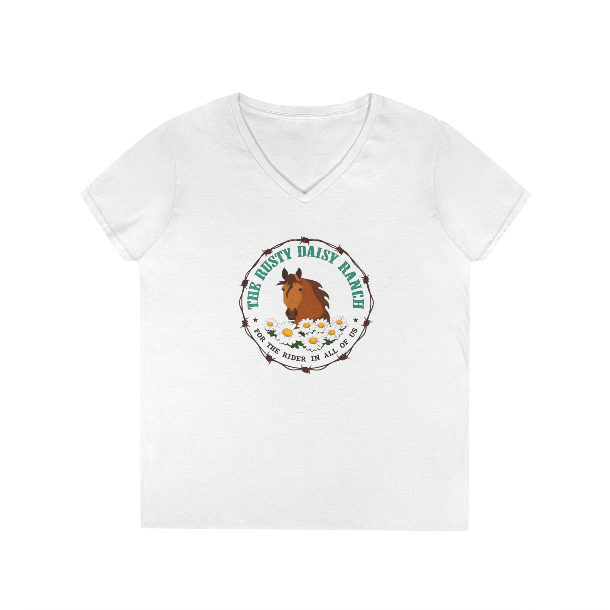 Ladies' V-Neck T-Shirt -Rusty Daisy Ranch
