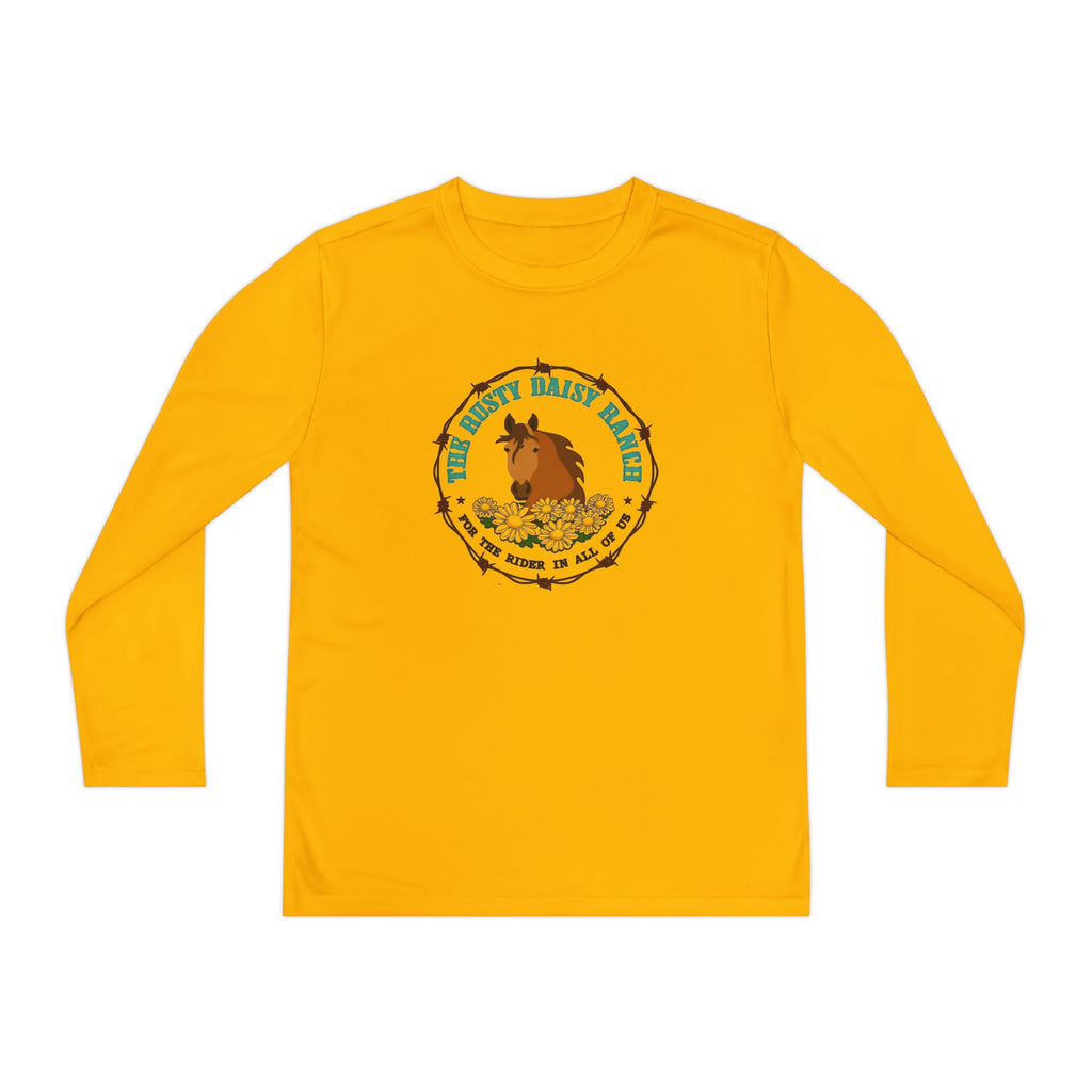 Youth Long Sleeve Tee — "The Rusty Daisy Ranch logo & "Follow Me Down the Trail to" on back