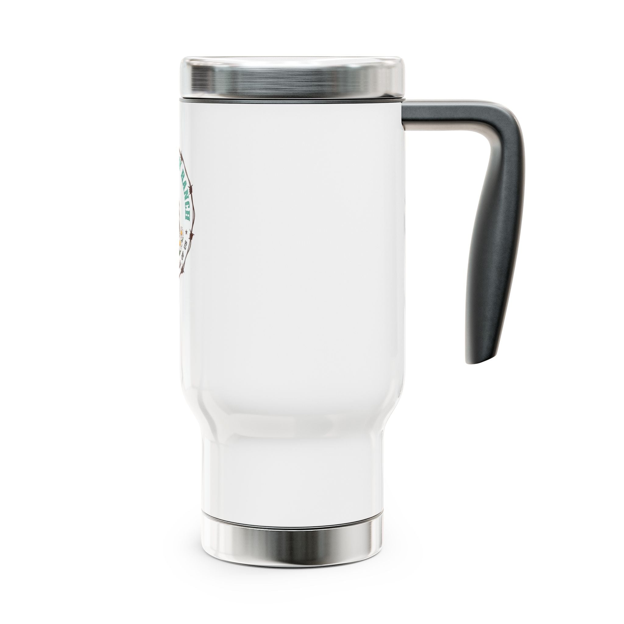 Stainless Steel Travel Mug with Handle – 14oz with double Rusty Daisy Ranch logo