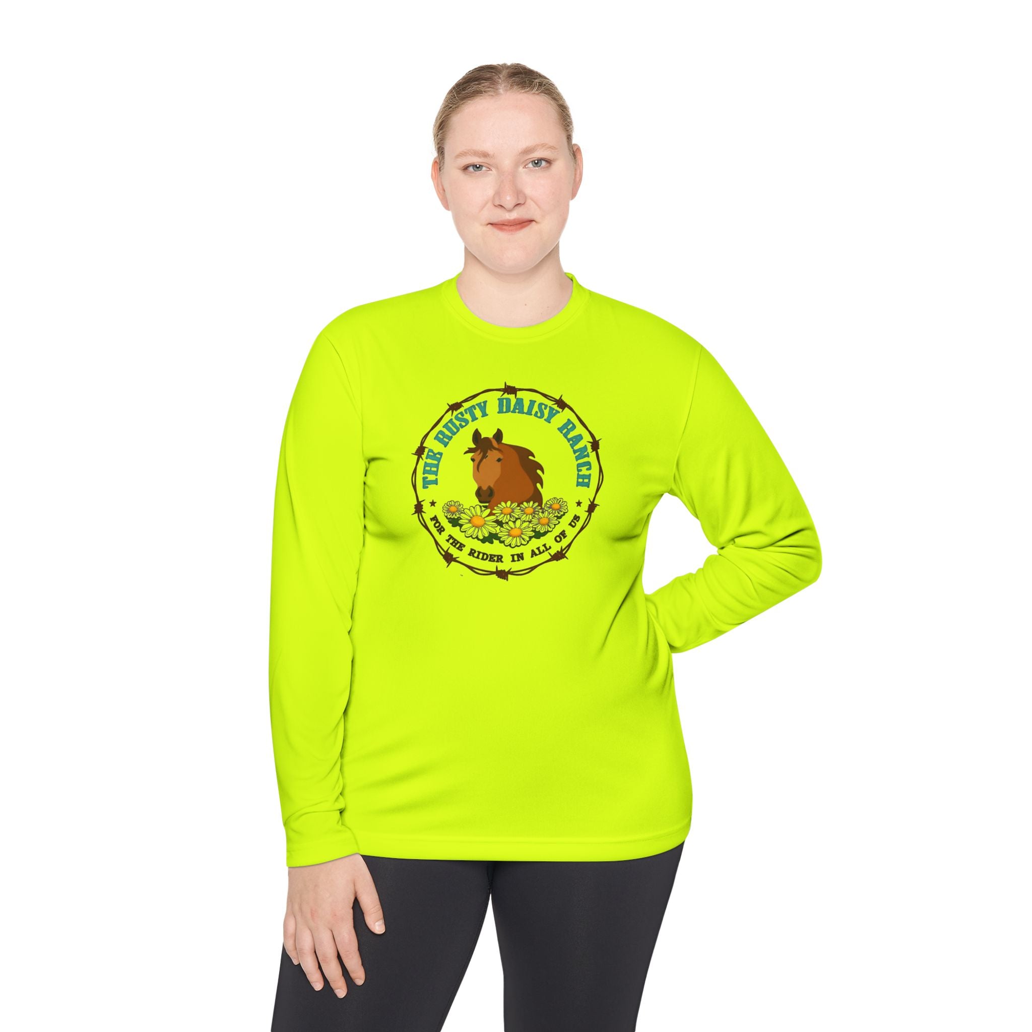 Long Sleeve Tee —Rusty Daisy Ranch logo front & "Follow me down the trail to" on back