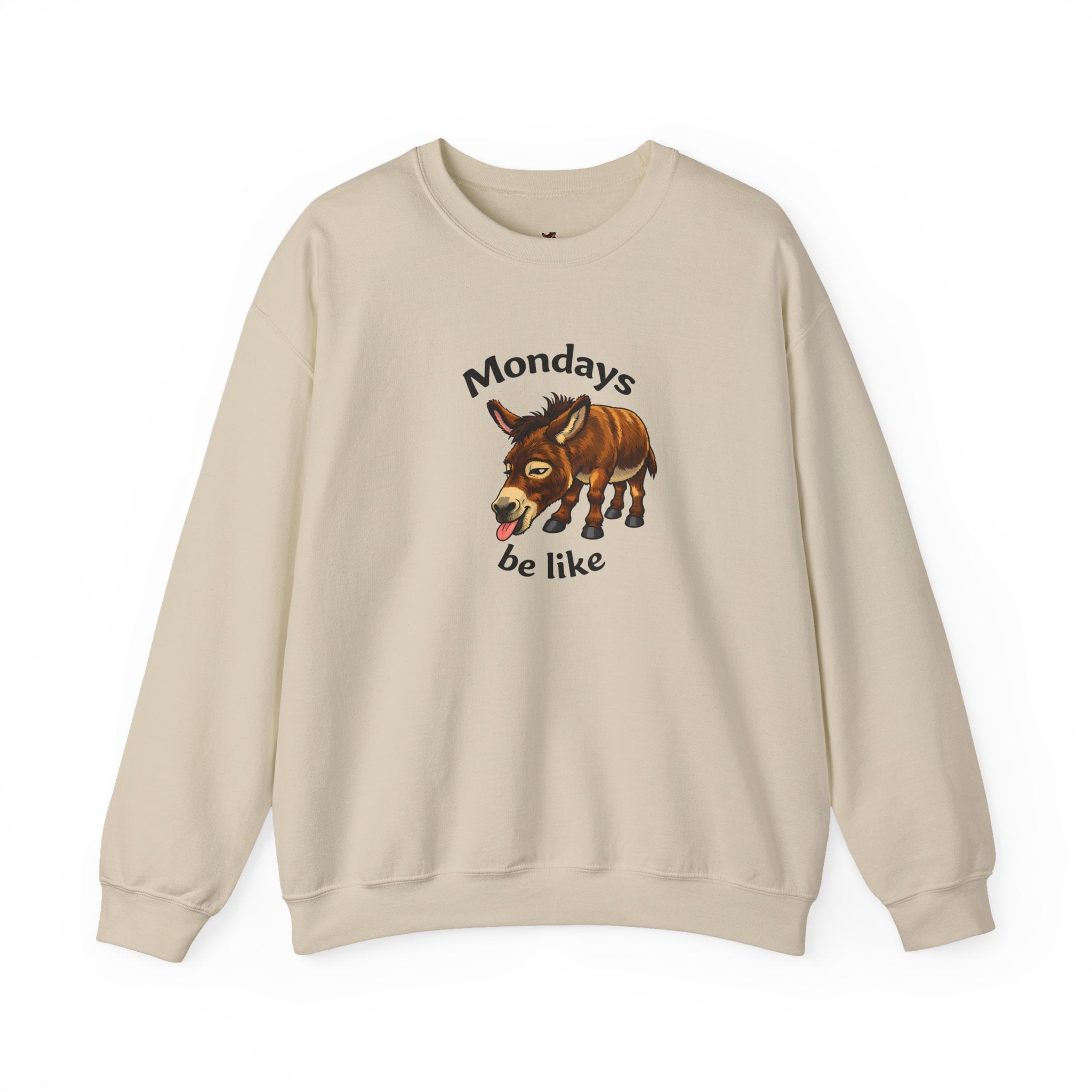 Crewneck Sweatshirt — "Mondays Be Like" Donkey Graphic Cozy Pullover