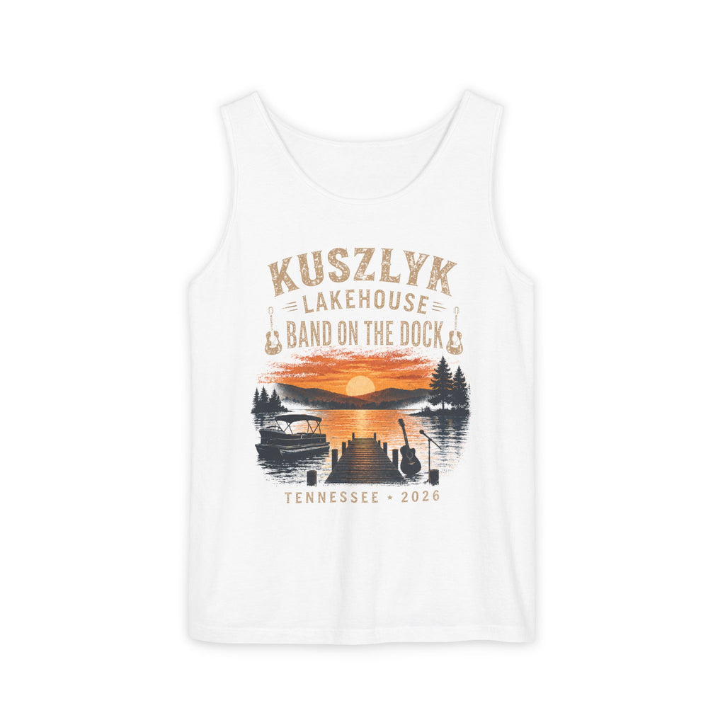 Lakehouse Tank Top — "Band on the Dock" Personalized Sunset Dock Tee