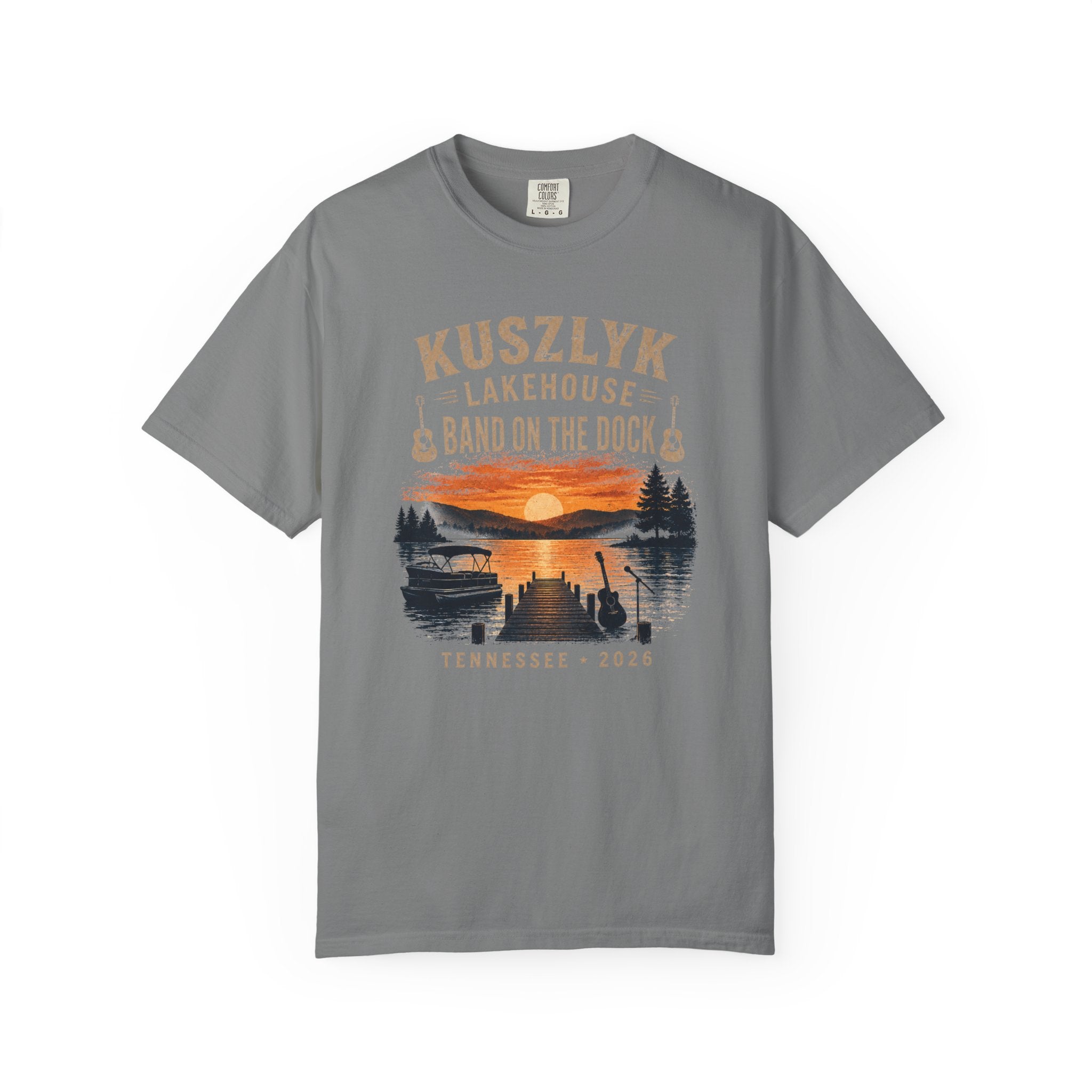 Lakehouse Dock T-Shirt — "Band on the Dock" Sunset Graphic Tee (Tennessee 2024)