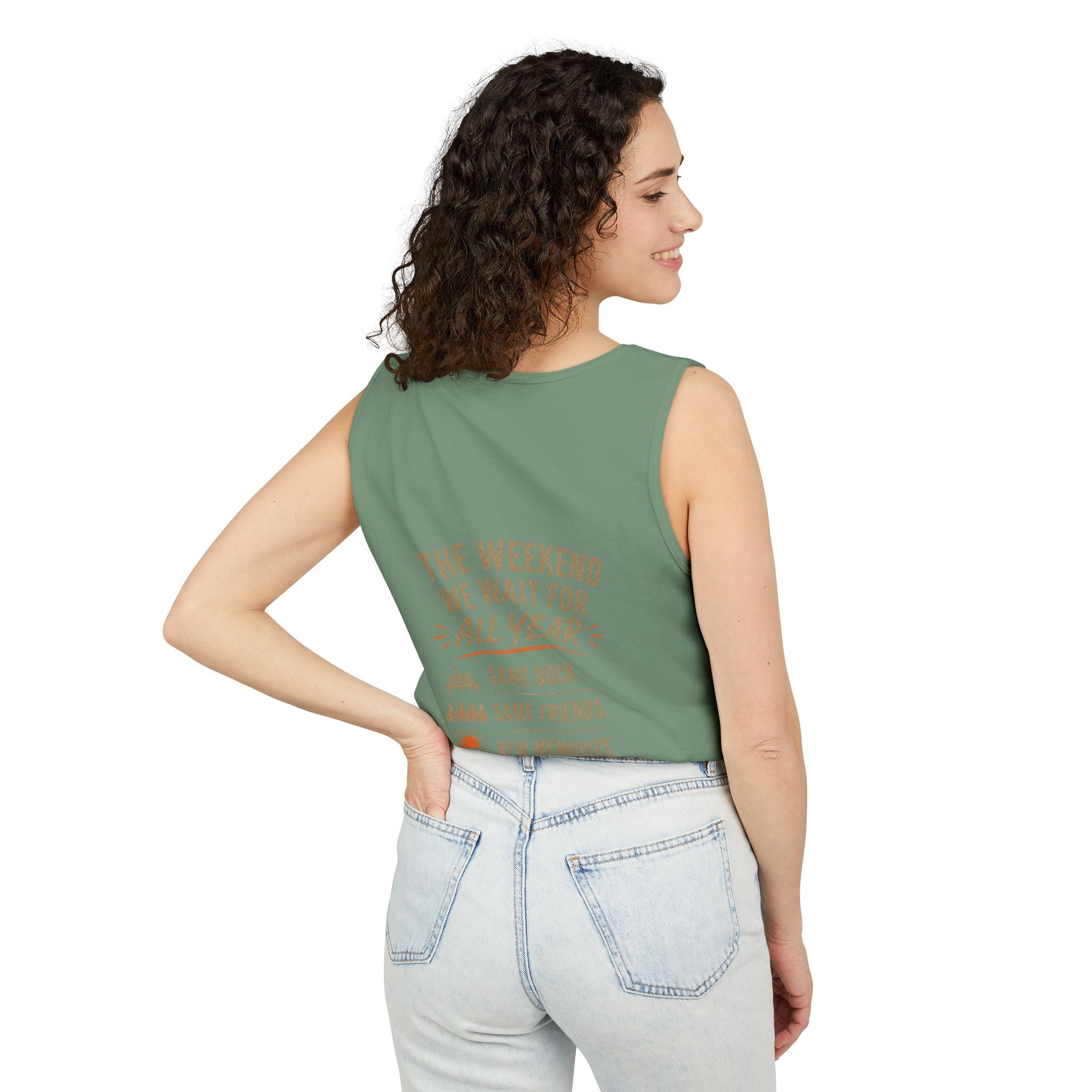 Lakehouse Tank Top — "Band on the Dock" Personalized Sunset Dock Tee