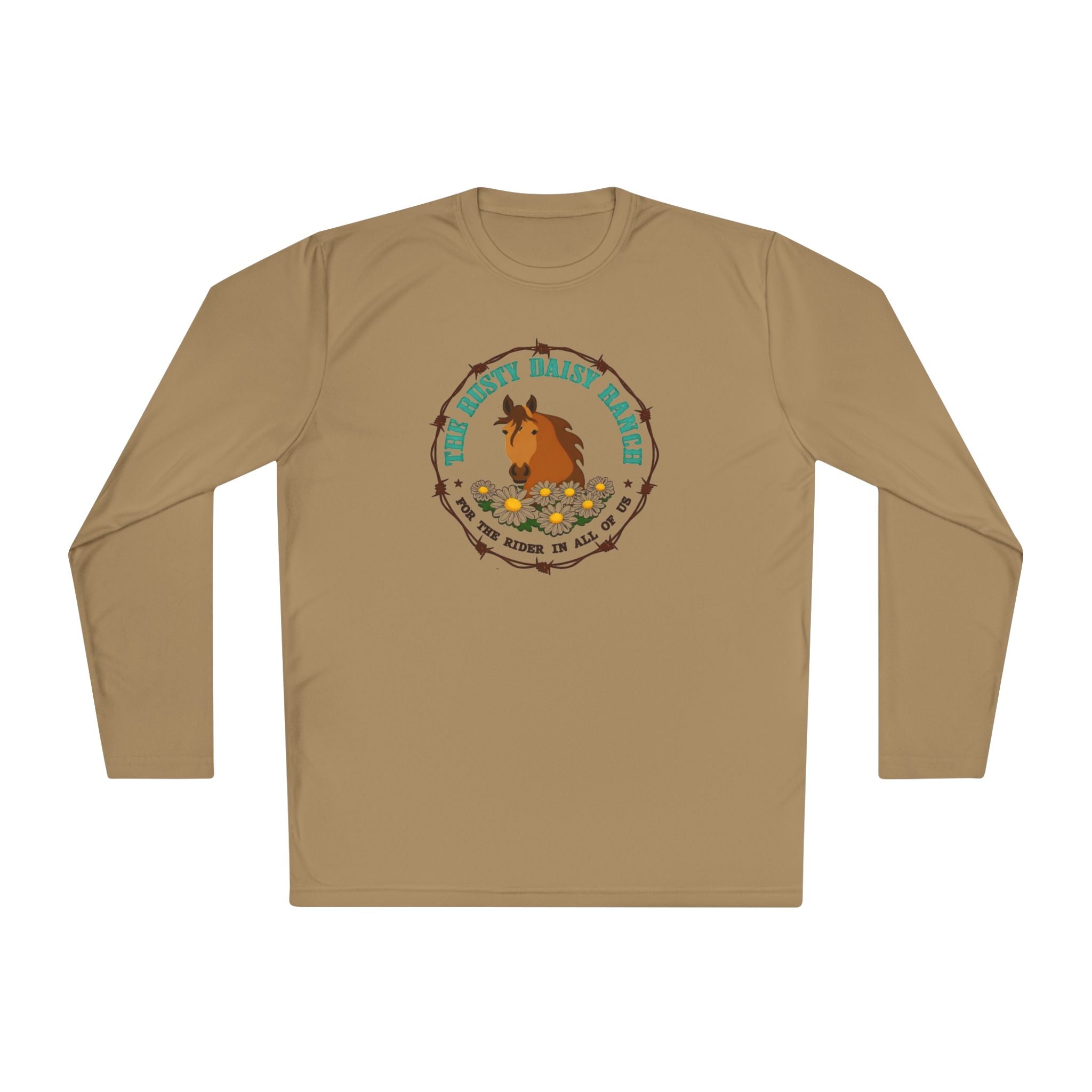 Long Sleeve Tee —Rusty Daisy Ranch logo front & "Follow me down the trail to" on back