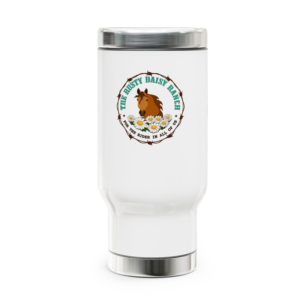 Stainless Steel Travel Mug with Handle – 14oz with double Rusty Daisy Ranch logo