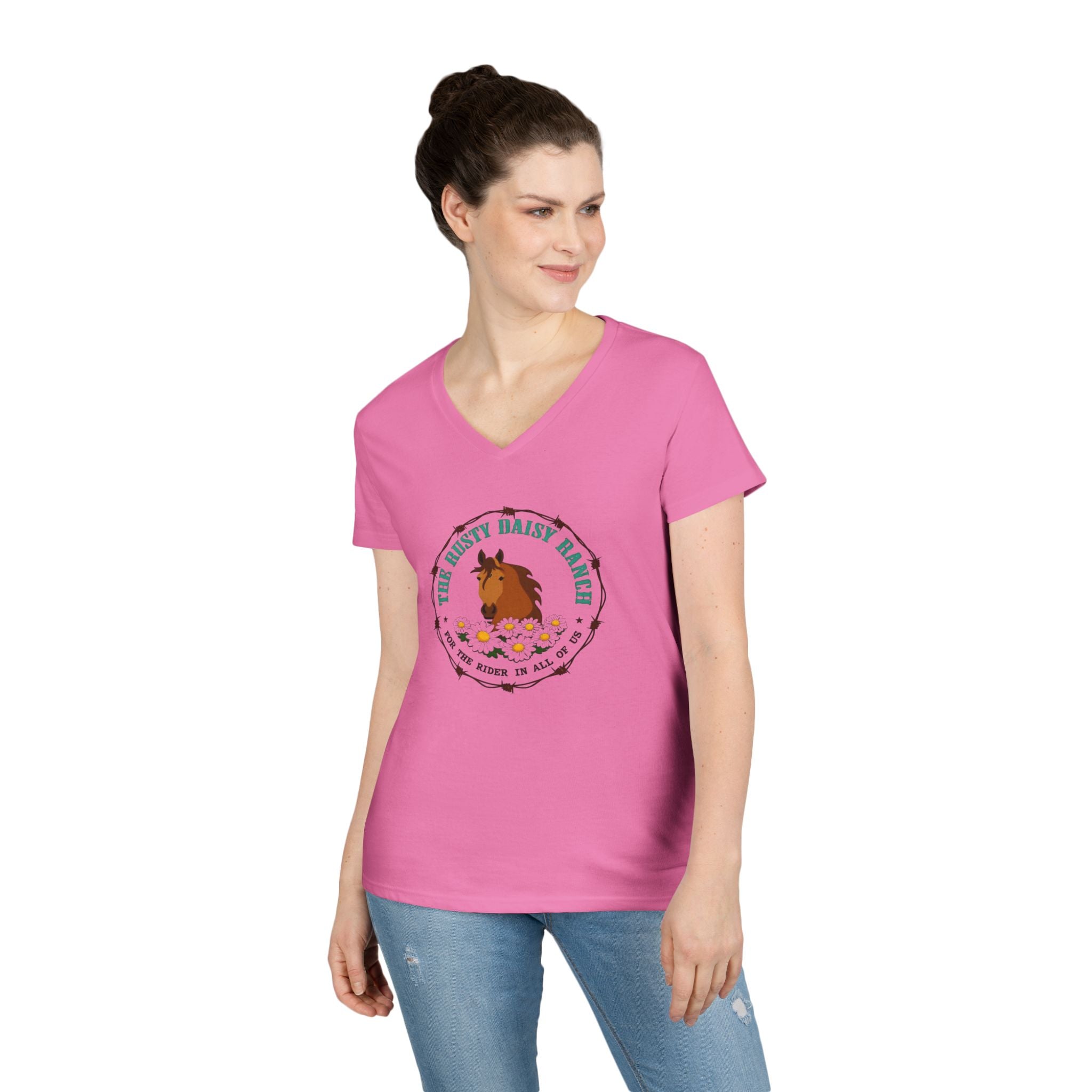 Ladies' V-Neck T-Shirt -Rusty Daisy Ranch