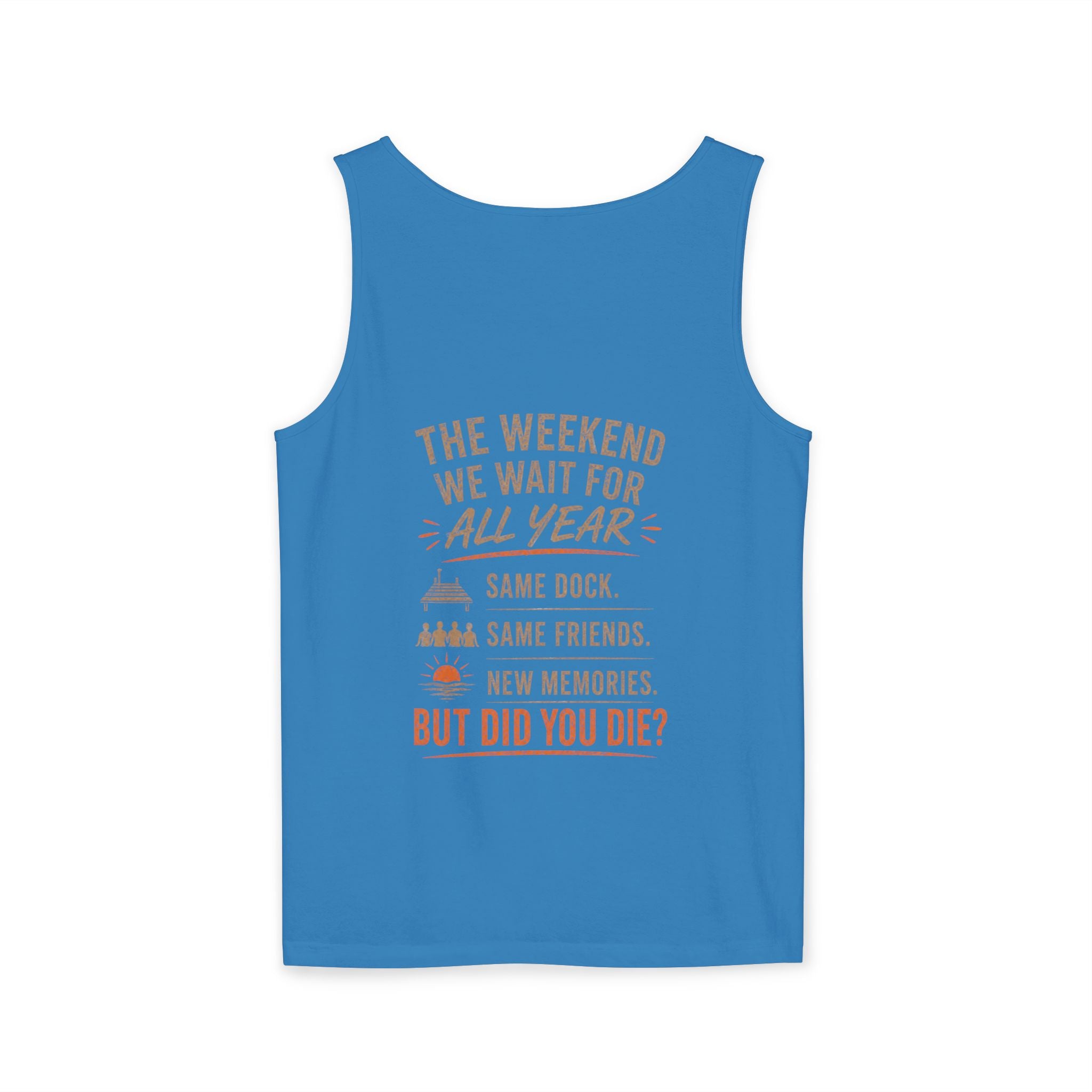 Lakehouse Tank Top — "Band on the Dock" Personalized Sunset Dock Tee
