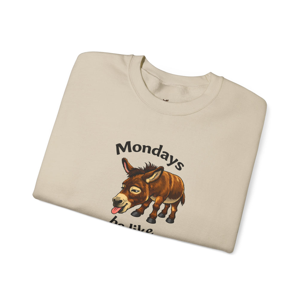 Crewneck Sweatshirt — "Mondays Be Like" Donkey Graphic Cozy Pullover