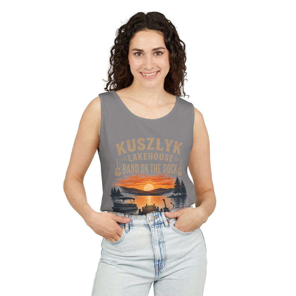 Lakehouse Tank Top — "Band on the Dock" Personalized Sunset Dock Tee