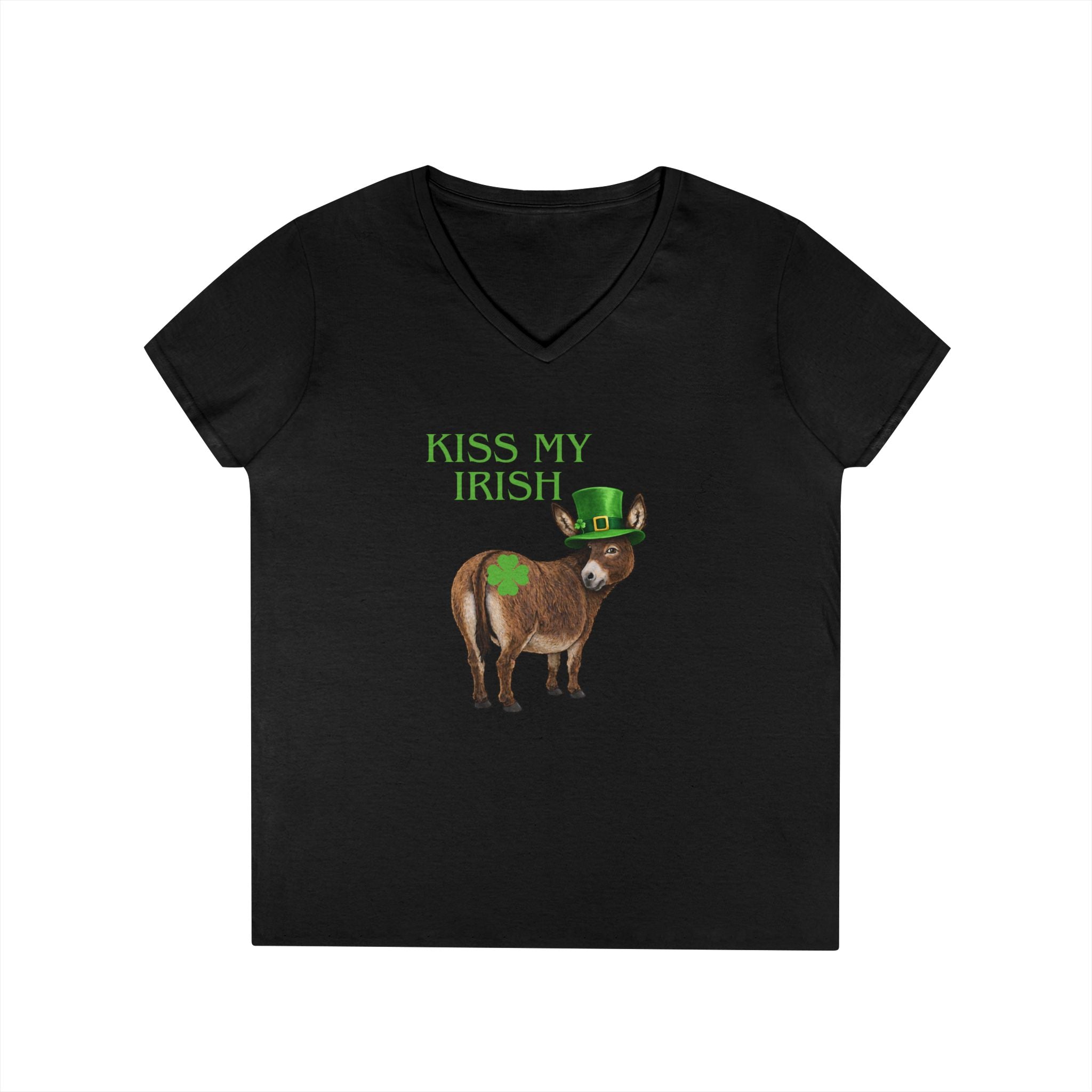 Kiss My Irish Donkey V-Neck T-Shirt — Women's St. Patrick's Day Tee