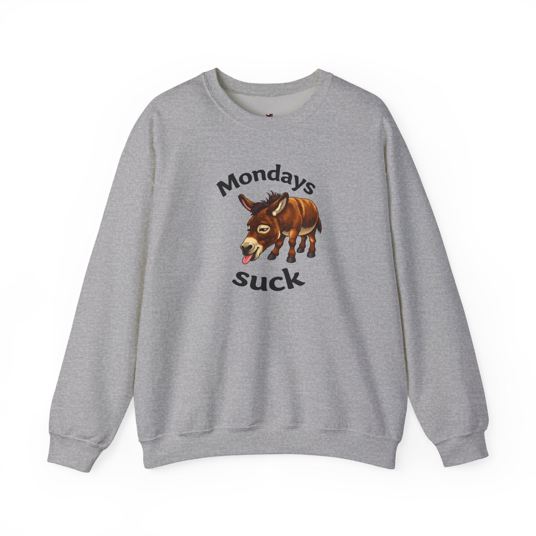 Crewneck Sweatshirt - 'Mondays Suck' Donkey Graphic Casual Pullover