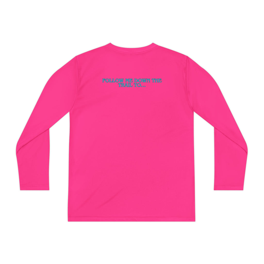 Youth Long Sleeve Tee — "The Rusty Daisy Ranch logo & "Follow Me Down the Trail to" on back