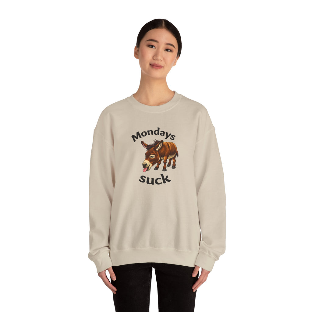 Crewneck Sweatshirt - 'Mondays Suck' Donkey Graphic Casual Pullover