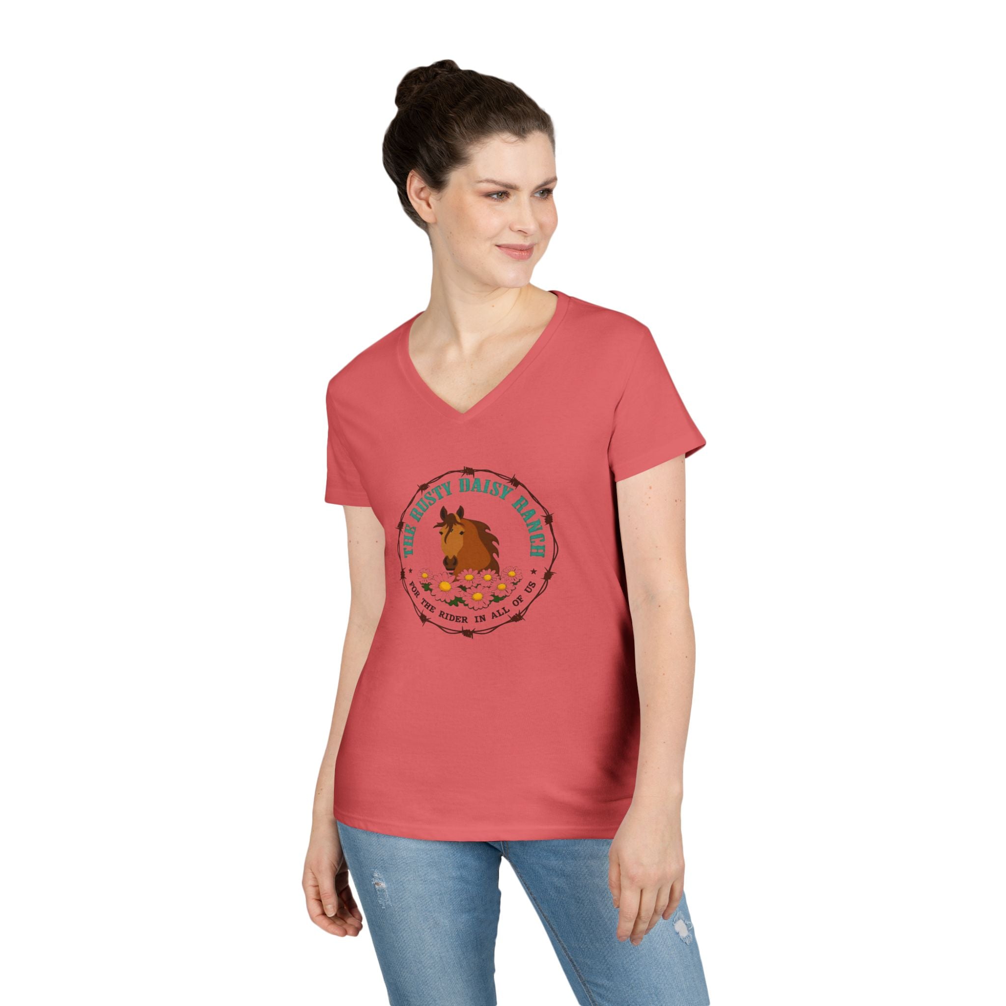 Ladies' V-Neck T-Shirt -Rusty Daisy Ranch